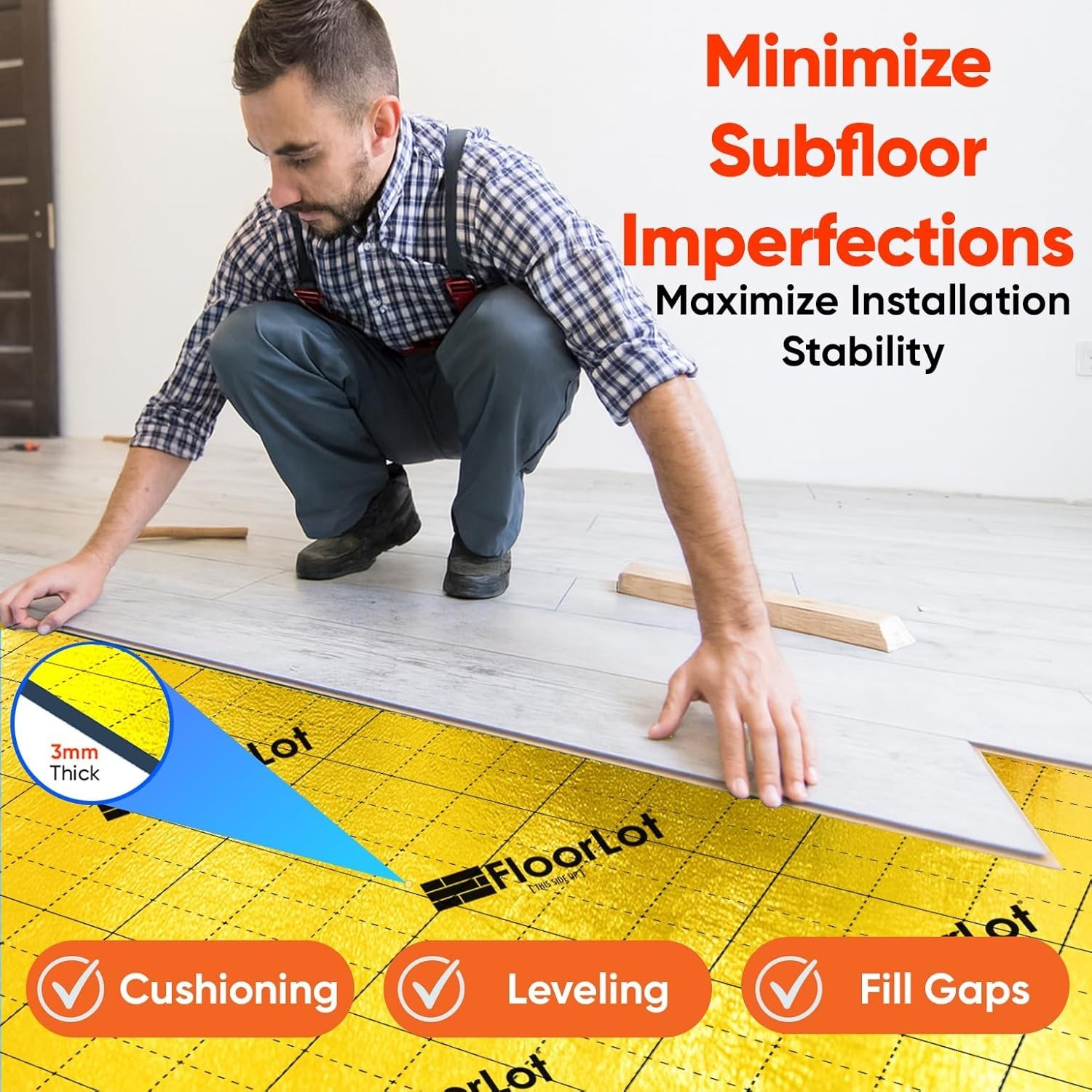 GoldMax 200 sqft Silent Underlayment – 3mm Thick with Built-In Moisture Barrier