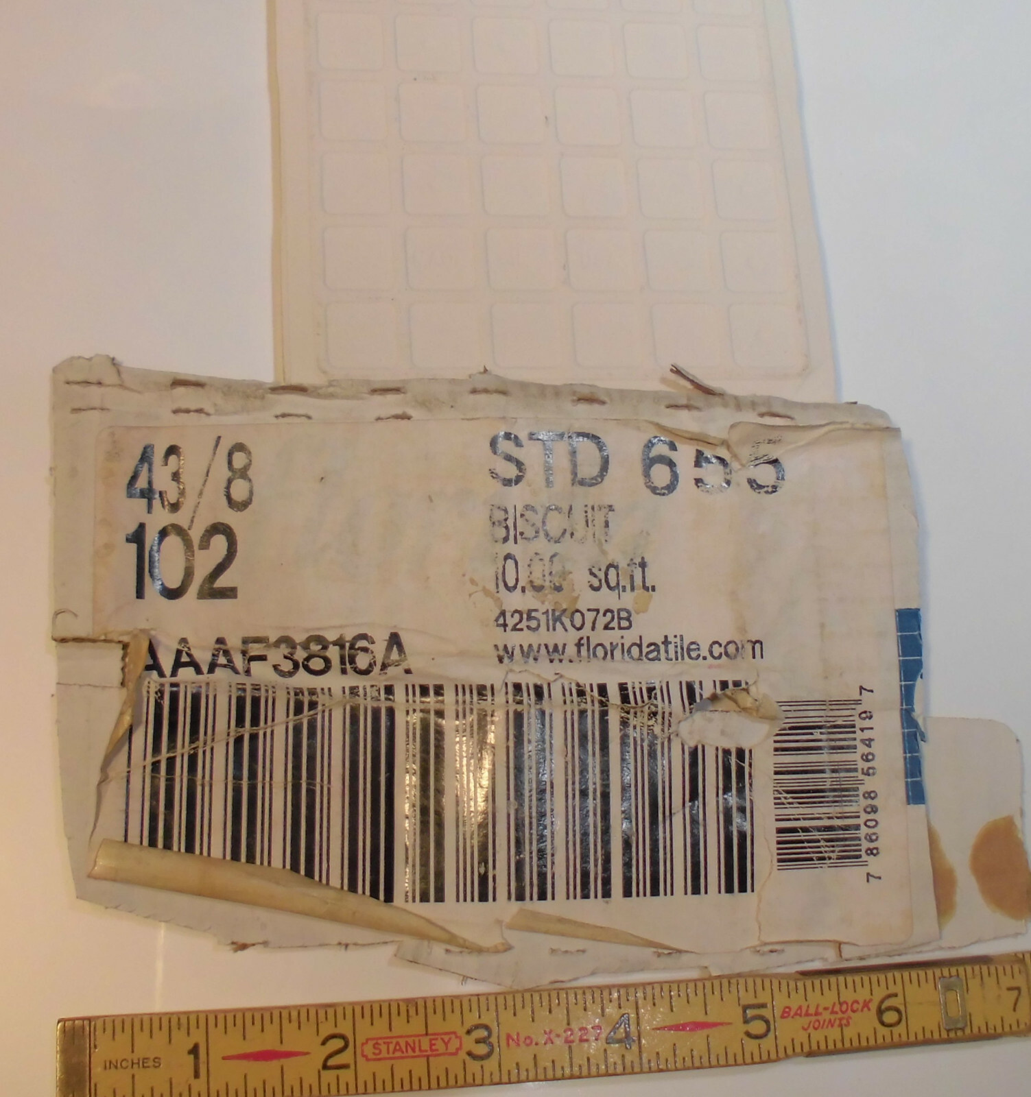 1 pc. Biscuit Glossy Ceramic Tile 4-3/8″ by Florida Tile Co. NOS off-white