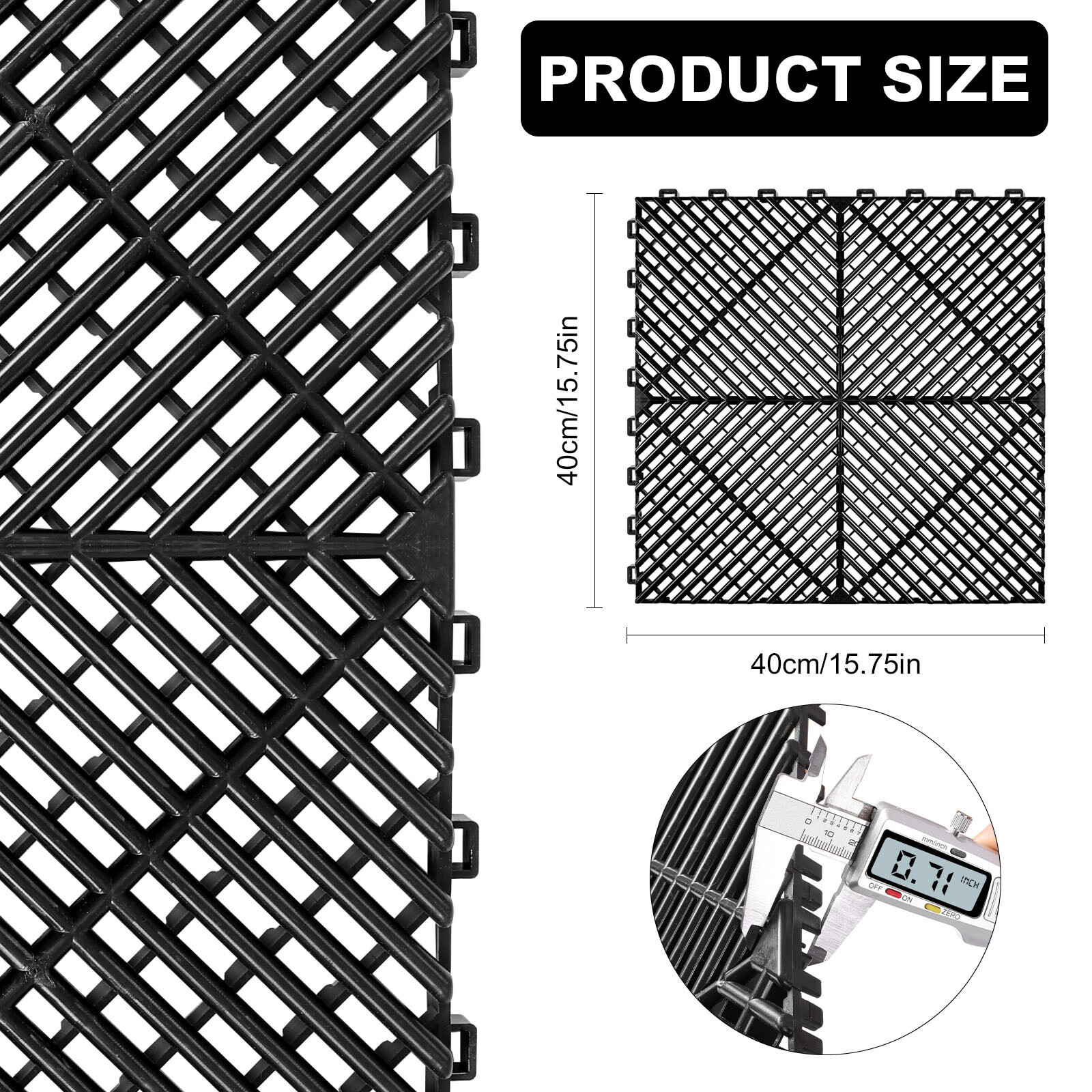 43ft² Interlocking Drainage 0.71″ Thick 16×16 in Modular Garage Flooring Mats