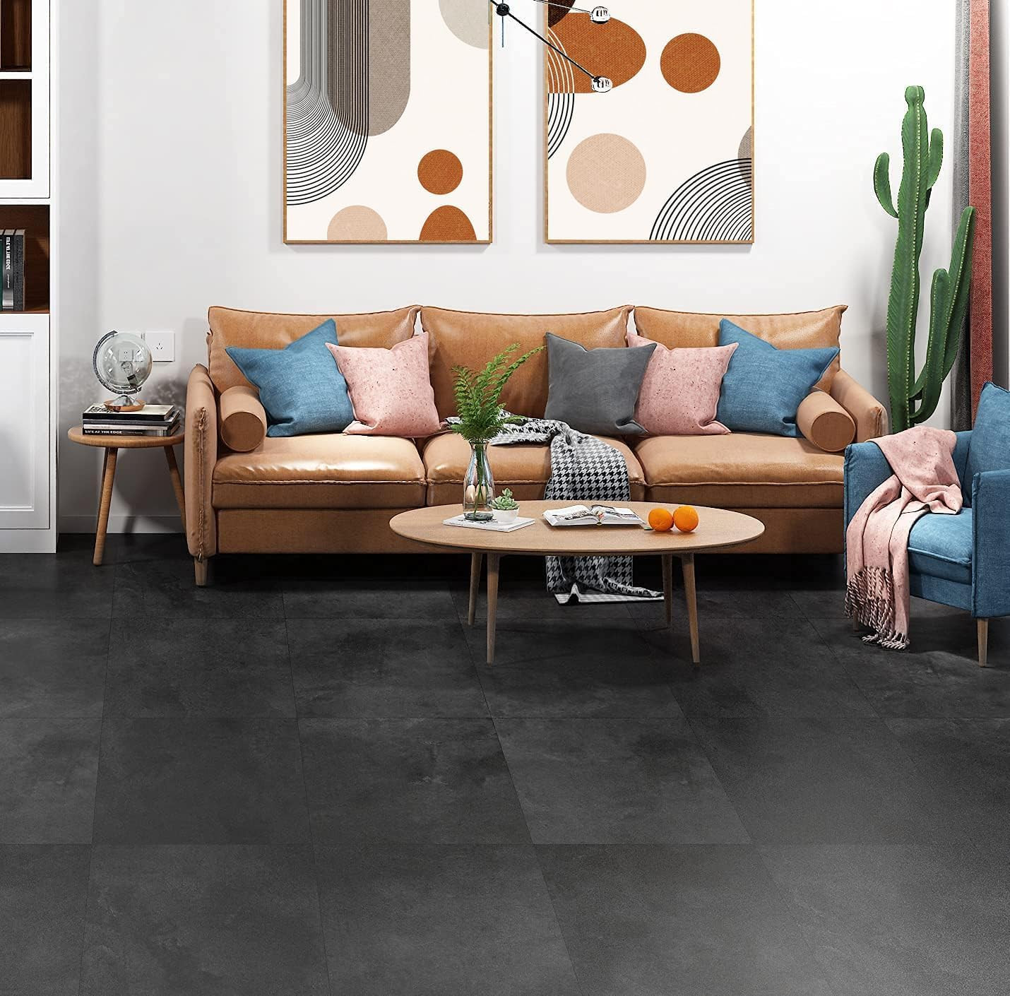Peel and Stick Floor Tiles, Waterproof Grey Vinyl Flooring, 12×12″, 4 Sheets