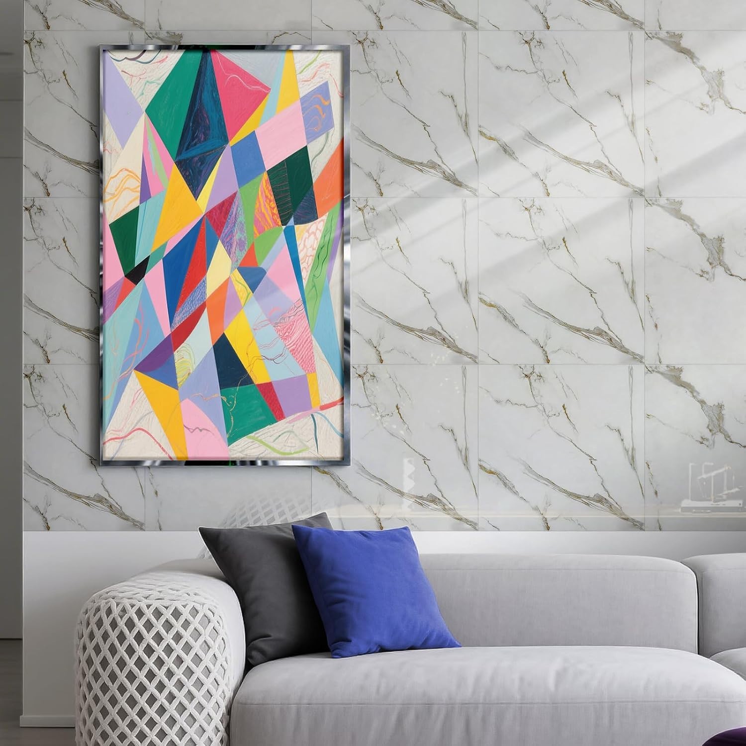White w/ Gray & Gold Veins 12x12in Peel & Stick PVC Backsplash Tiles (10pcs)
