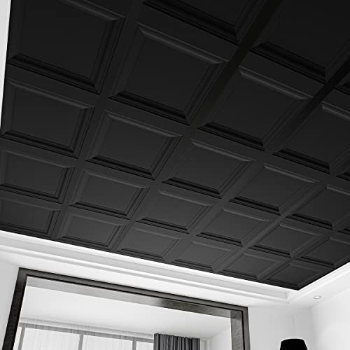 12-Pack Square Drop Ceiling Tile 2ft x 2ft, PVC Ceiling 12pcs-24*24 Black