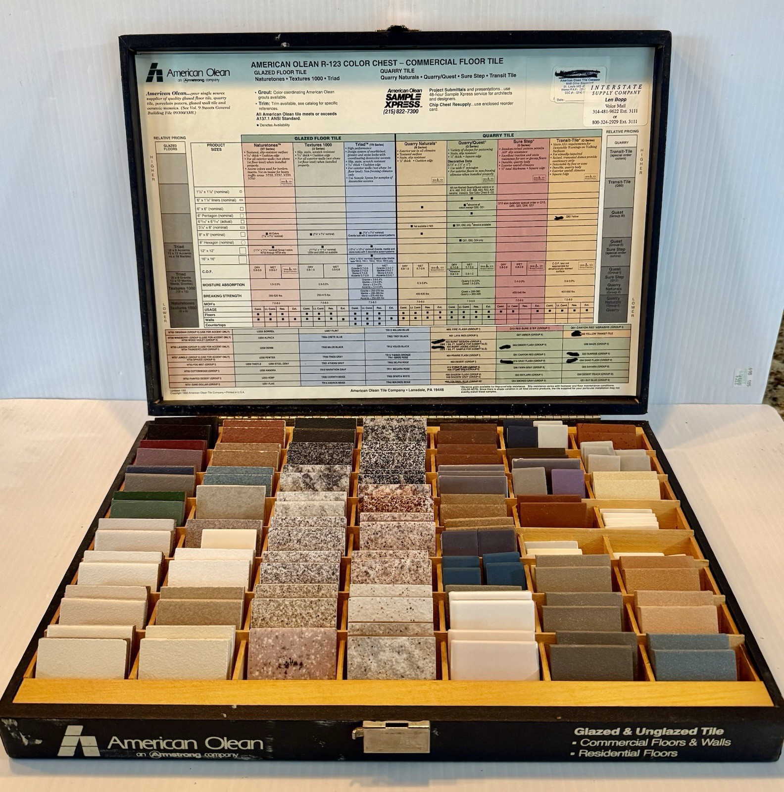 1993 American Olean R123 Color Chest Tile Sample Case 110+ Pieces Nearly Complet