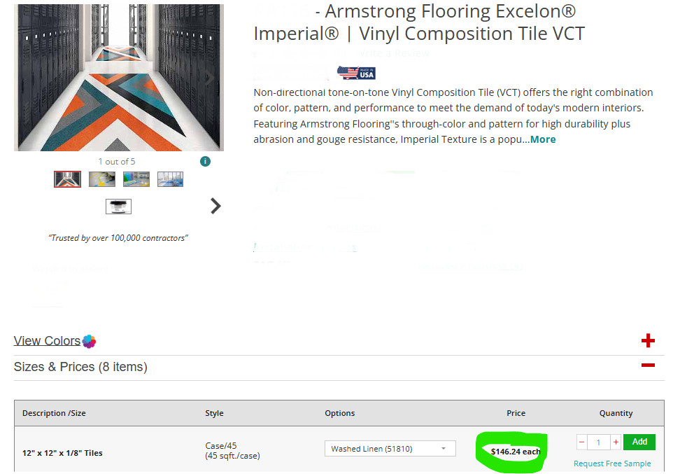 (45) Armstrong High Traffic Commercial Vinyl Tile Washed Linen (45 sq. ft. / cas