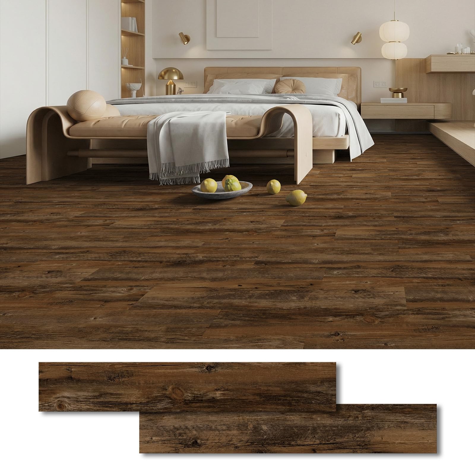 Peel and Stick Vinyl Flooring, 37-Pack (54 Sq.Ft) Wood-Effect, Rigid Core Eas…