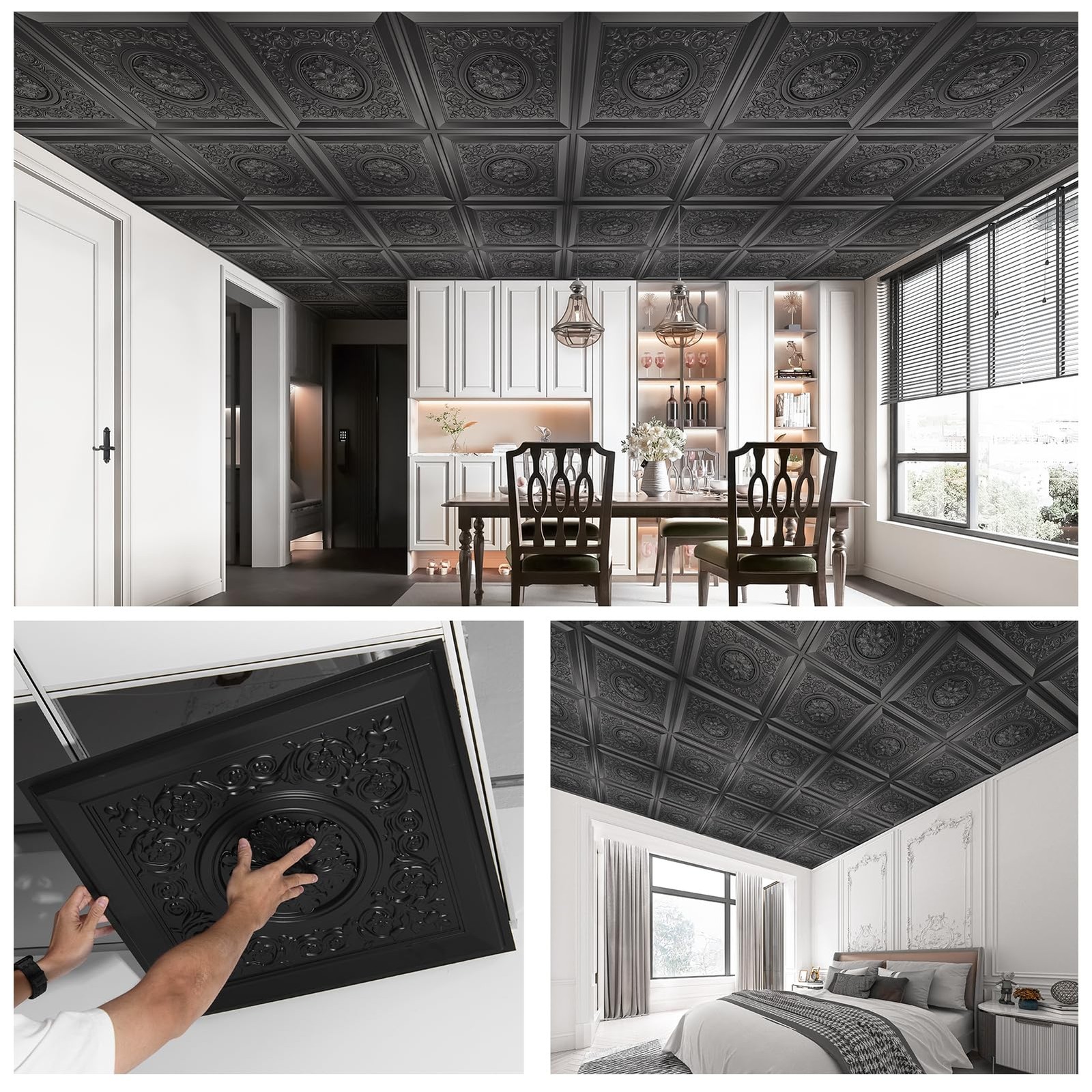 24-Pack 24″x24″ Drop Ceiling Tiles, Waterproof Glue Up Vintage Style 3D Ceili…
