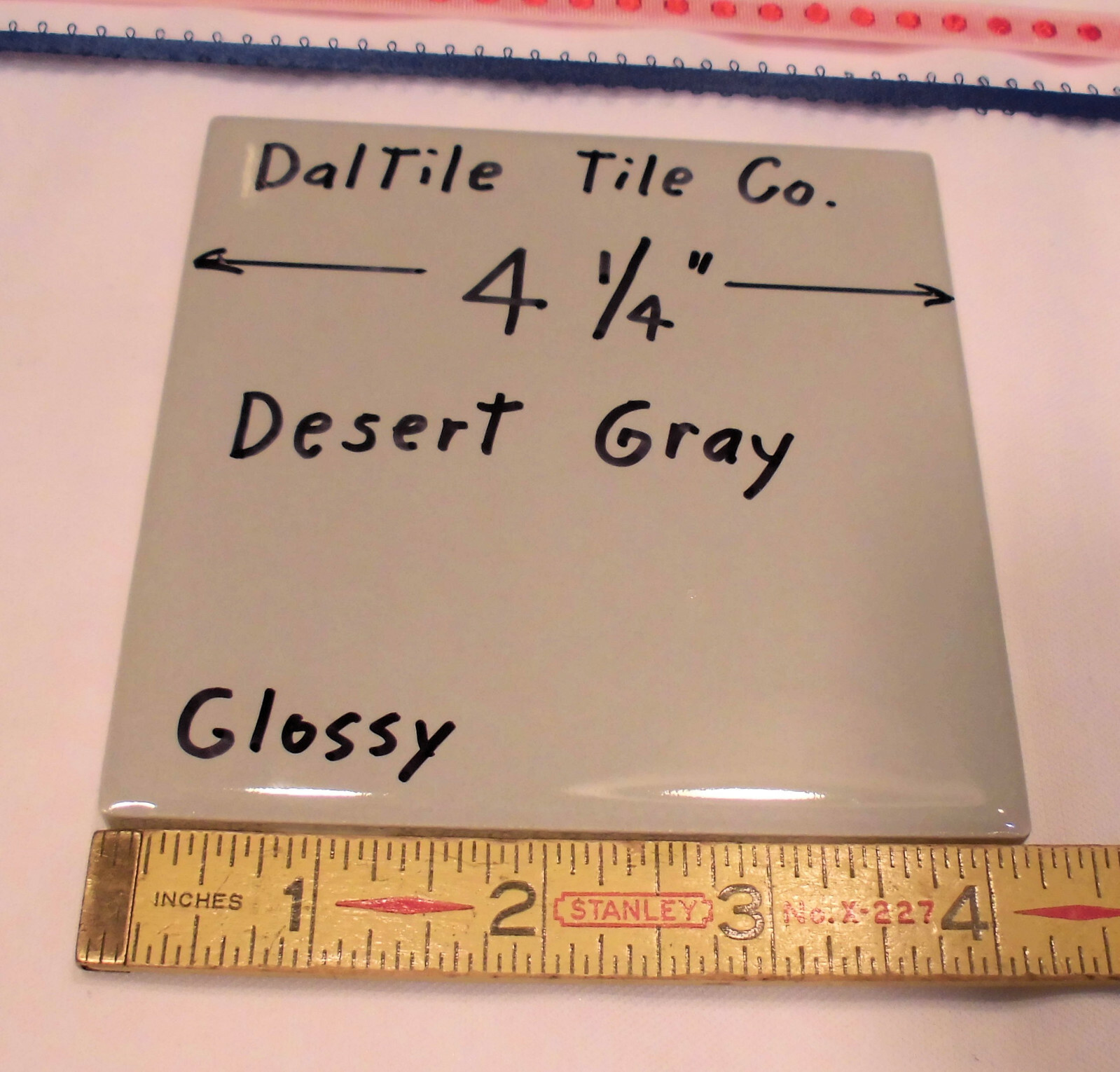 1 pc. Glossy *Desert Gray* Ceramic Tile by Daltile…4-1/4″ NEW STOCK