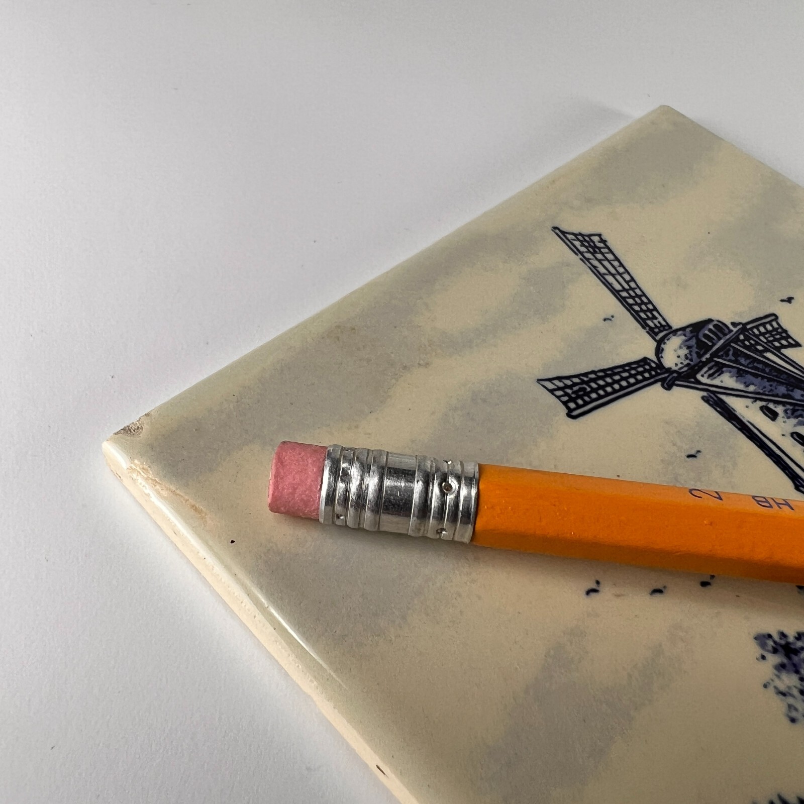 Vtg Villeroy & Boch Joa Tile Delft Blue Hand Painted Dutch Windmill