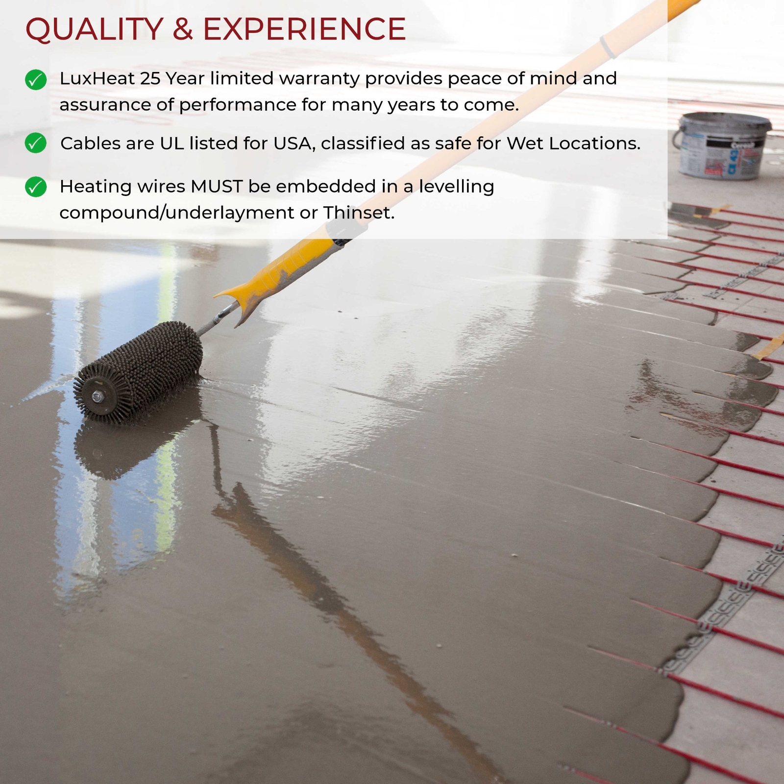 LuxHeat Cable Kit 240V (40-300sqft) Electric Radiant Floor Heating System Tile +
