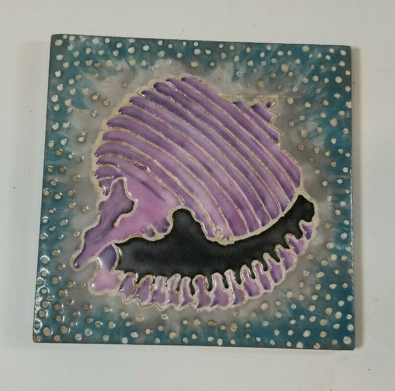 Hand Painted Ceramic Tiles Trivets Sea Shells Sea Life Set of Five Sumer Studio