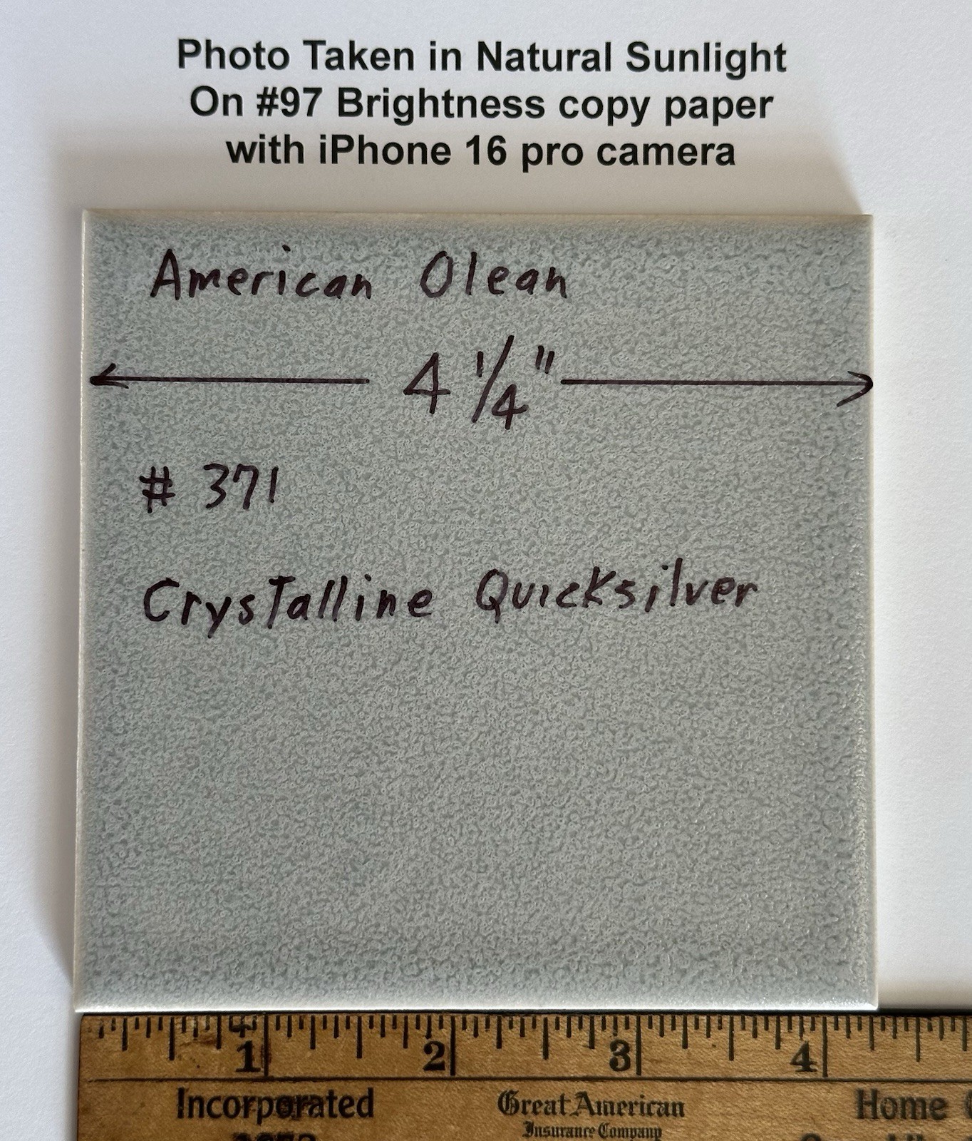 1 pc. Quicksilver – Gray: 4-1/4″ Ceramic Crystalline Tile by American Olean Co.