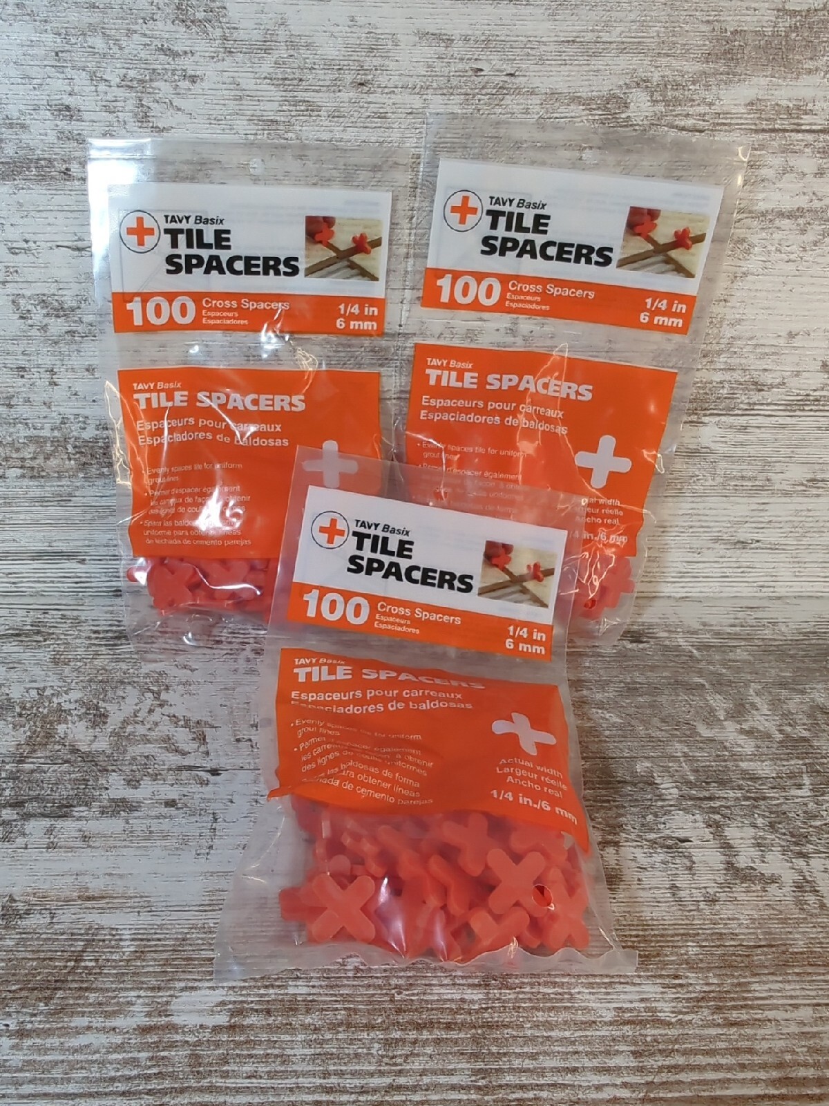 TAVY Basix Cross Tile Spacers, 3 packs (300) ~ 1/4in 6mm ( 3 x 100 pieces ) New