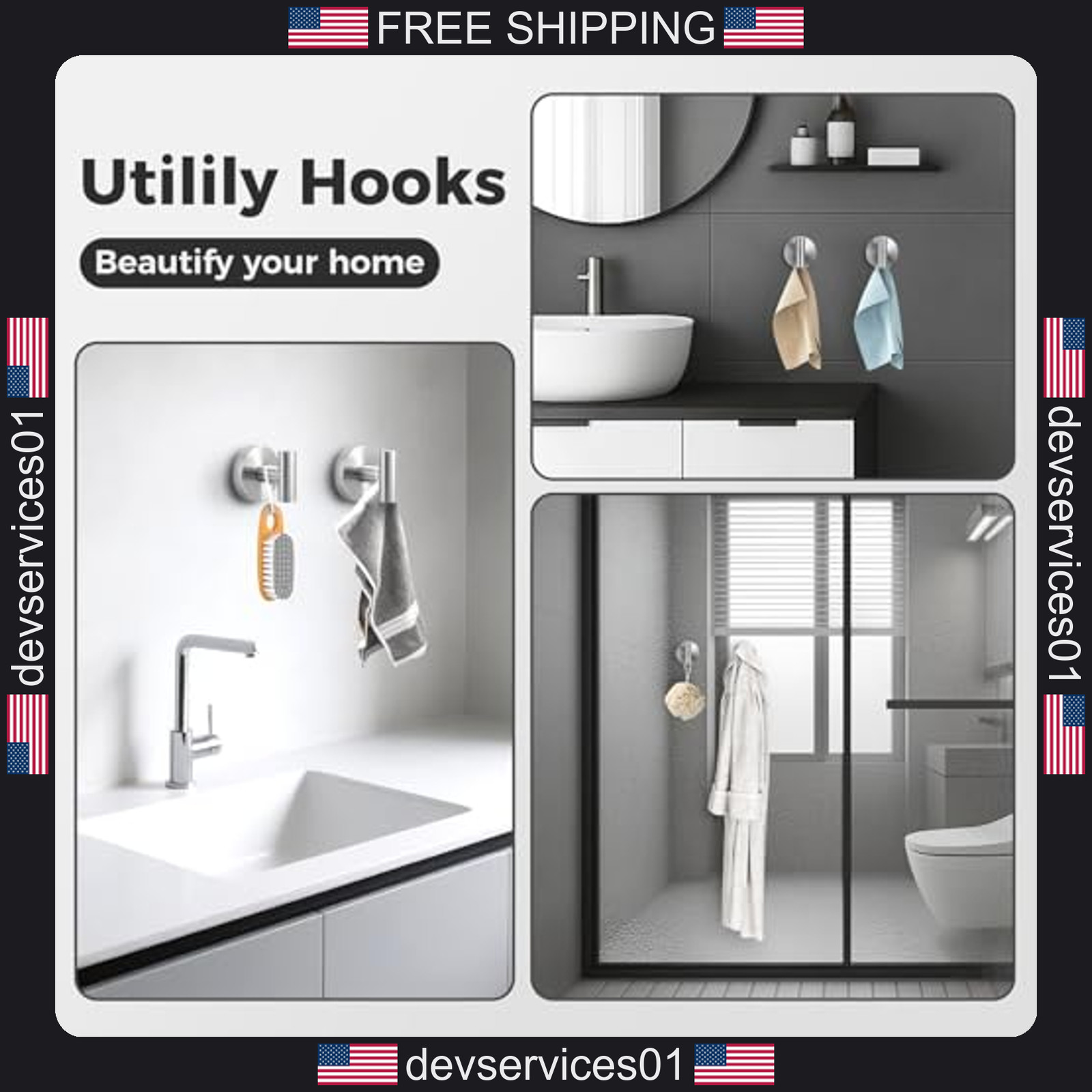 4 Pack Shower Suction Cup Hooks for Bathroom Glass Tile