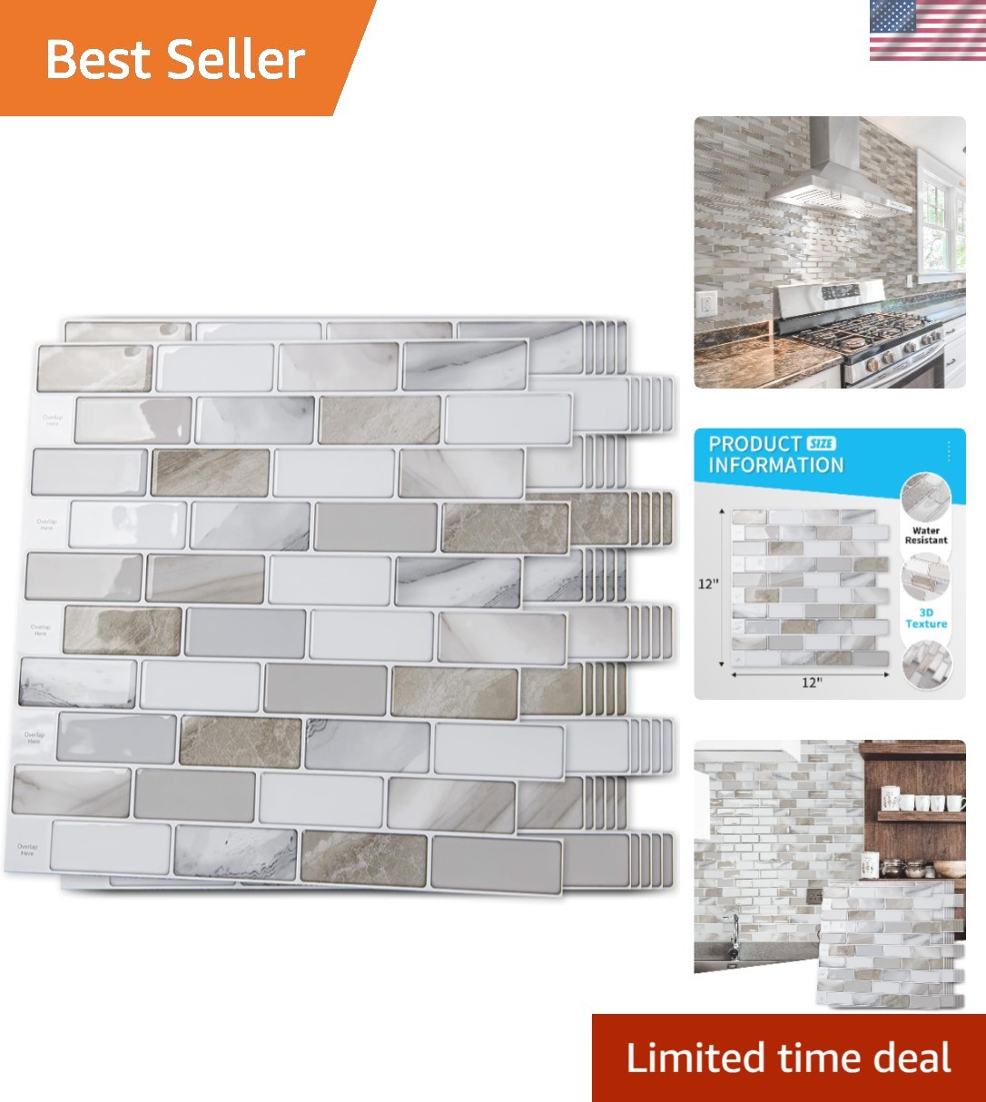 Seamless 10-Piece Peel and Stick Backsplash Tile – Elegant Beige & White Design