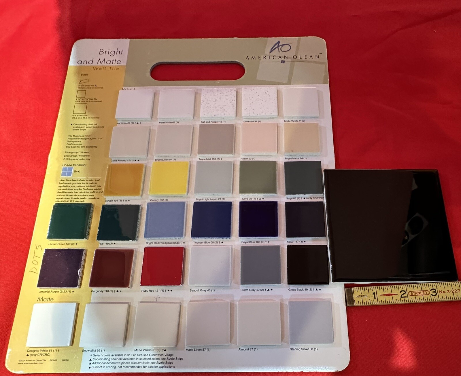 9 pcs. *Glossy Black* 4-1/4″ Ceramic Tiles by American Olean, New Stock, Mirror