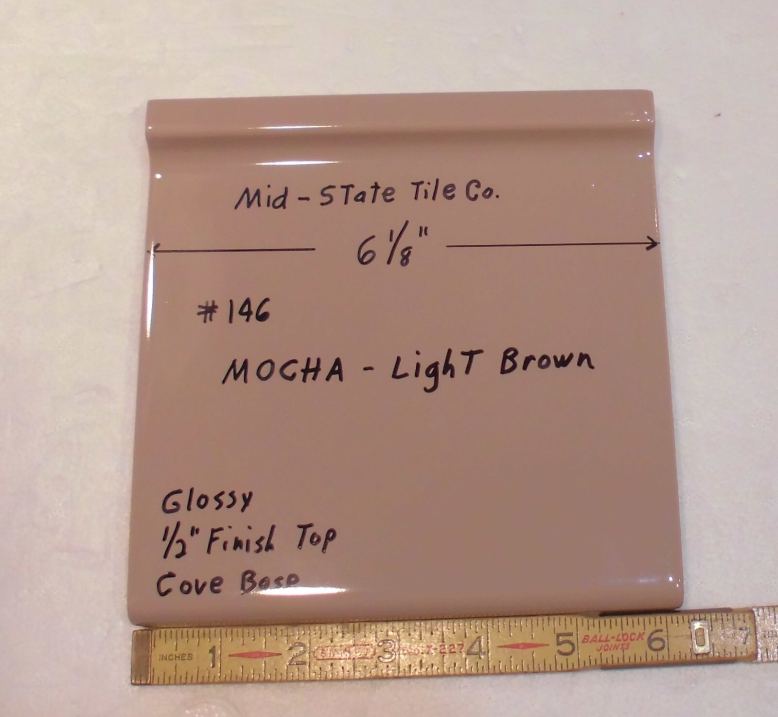 1 pc. Vintage Glossy *Mocha- Brown* 6” X 6” Ceramic Cove Base Tile by MID-STATE