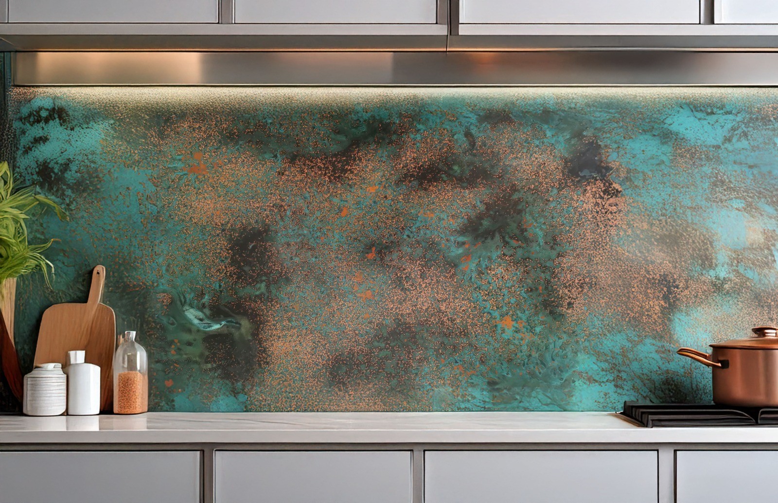 Handmade Backsplash – Metal Wall Art – Modern Rustic Patina Decor – Kitchen Bar