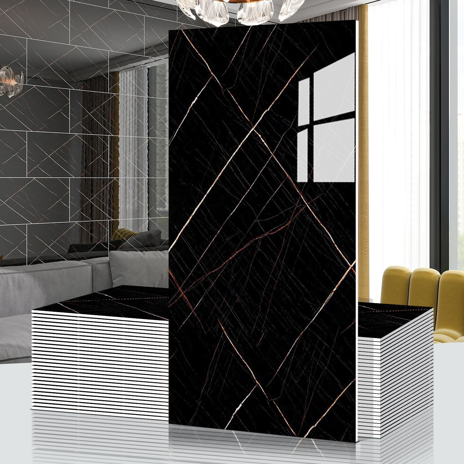 Marble Peel and Stick Backsplash Waterproof 23.6″X11.8″ PVC Wall Panels, PVC Foa