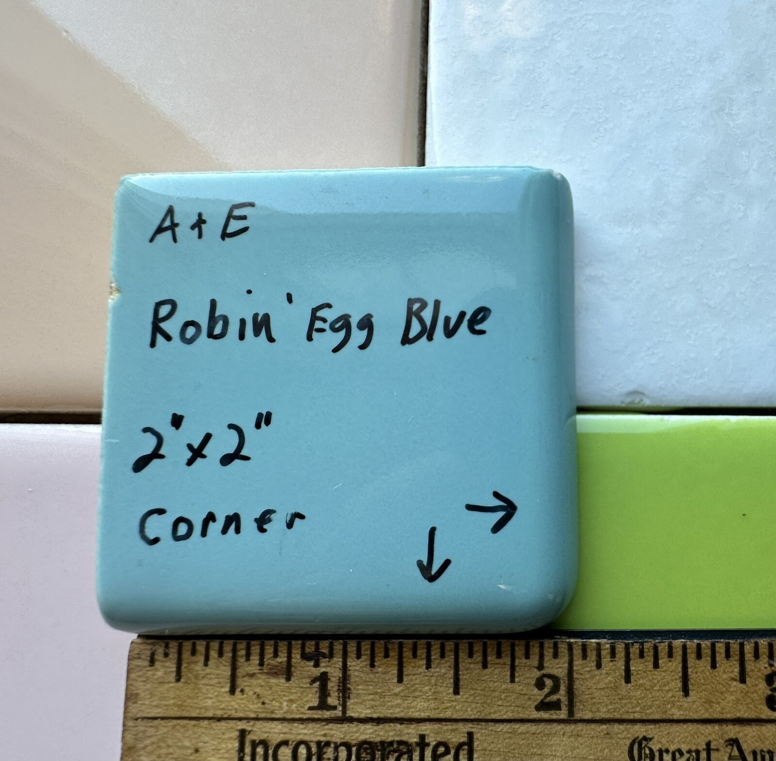 Robin’s Egg Blue: 2″ X 2″ X 5/16″ Glossy Ceramic Surface Bullnose Corner Tile