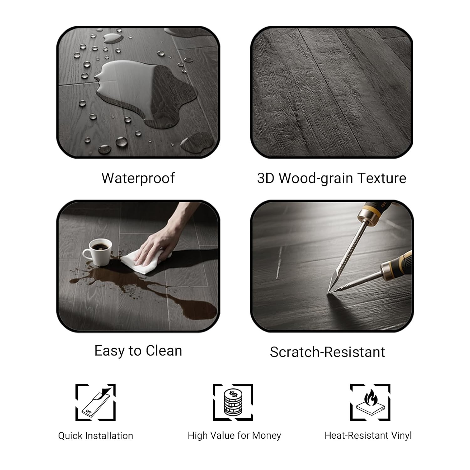 Peel and Stick Vinyl Floor Tile Sample Kit 3-Pack, 12″x6″ Ash Grey Wood Look,…