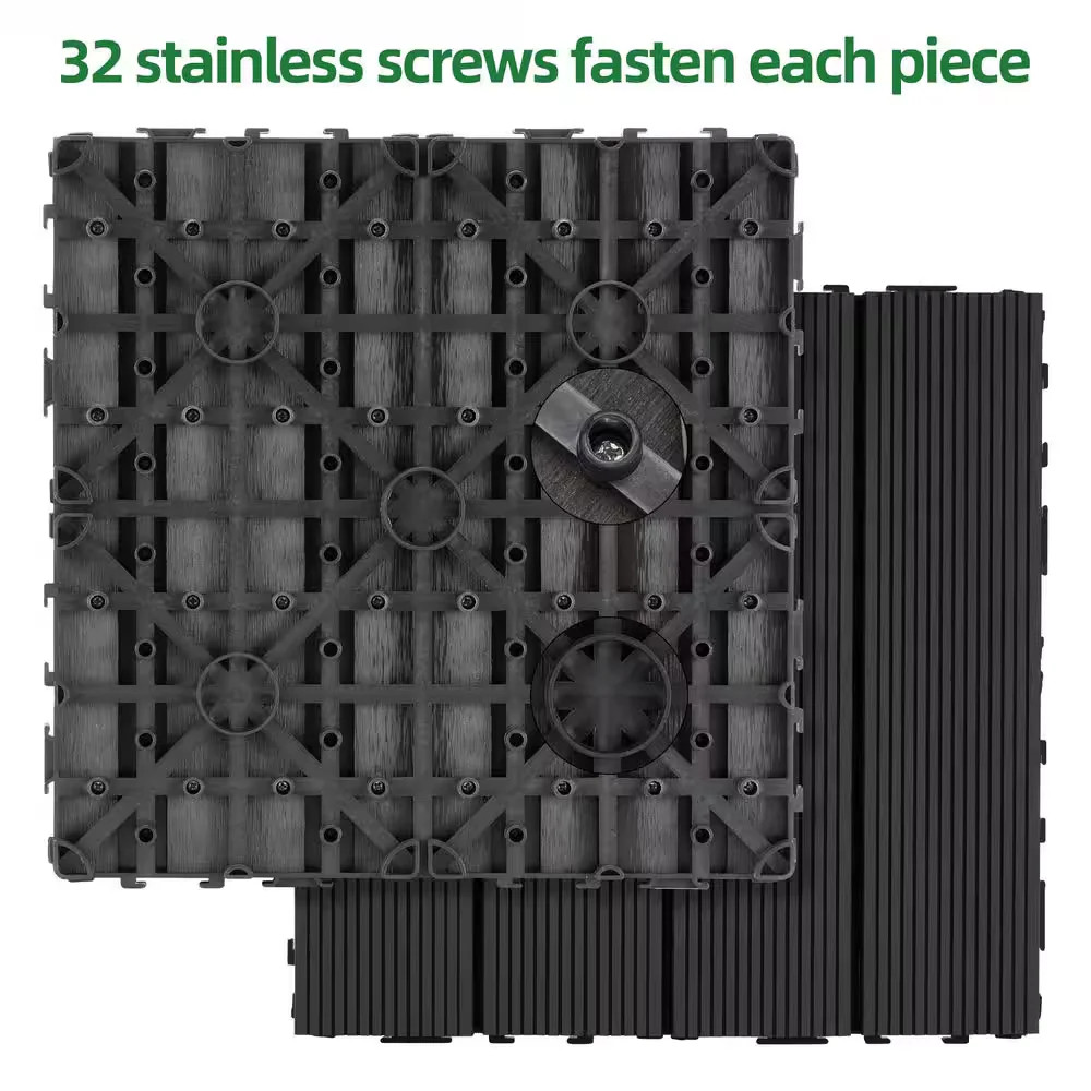 11.8in x 11.8in Black WPC Composite Interlocking Deck Tiles Balcony 9-Pack