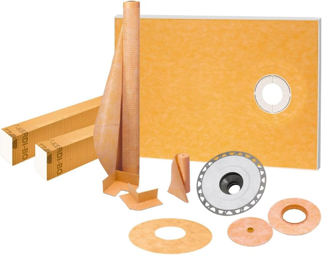 Schluter Kerdi Shower Kit with Shower Tray, Curb, Waterproofing Membrane, Strips