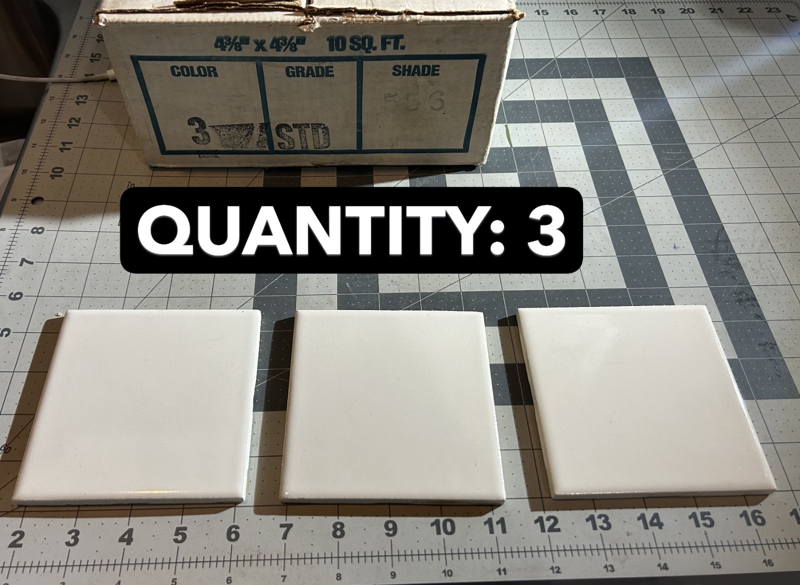 NOS 3-PACK lot VINTAGE 1960’S FLORIDA TILE 4-3/8″ BONE WHITE 556 Ceramic Tile