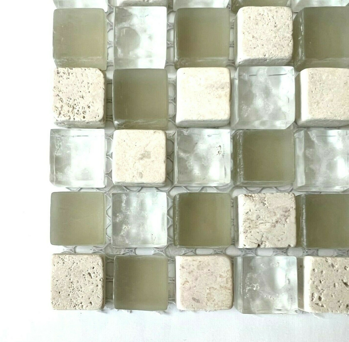 5/8×5/8 Glass Stone Mix Mosaic Tile Matte Frosted Textured Backsplash Spa