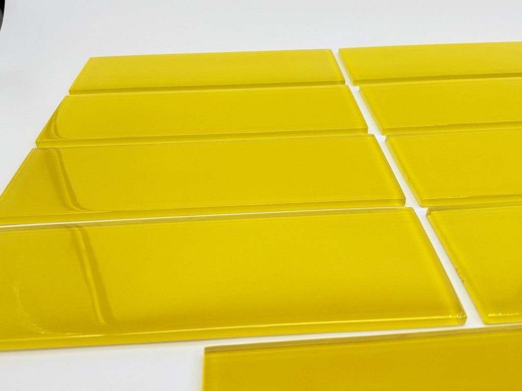LOT of 9 Unused Yellow Glass 12″ X 4″ X 1/4″ Backsplash Subway Wall Tiles