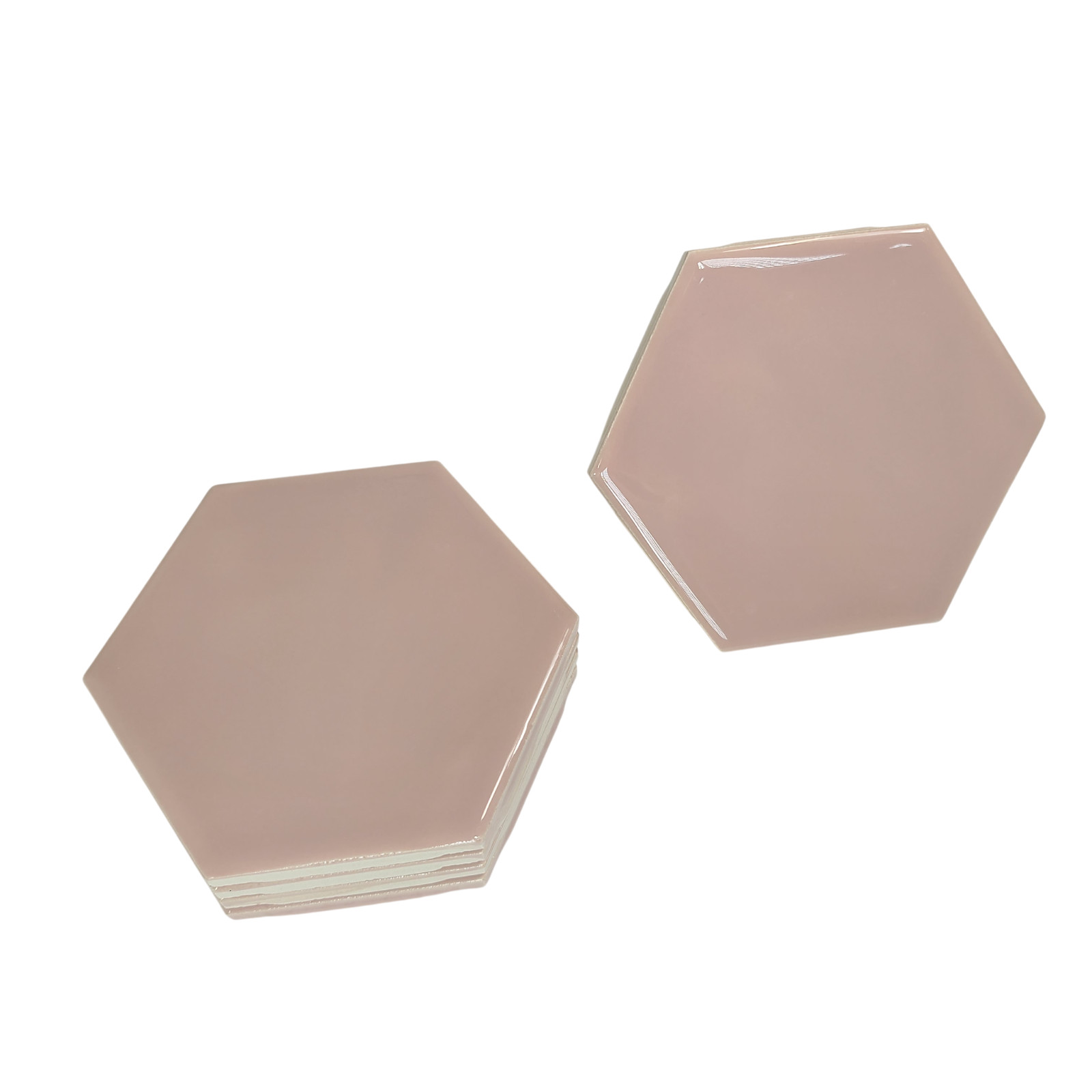 Pink Ceramic Tile Hexagon Subway Vintage Mid Century Modern Rippled Undulated