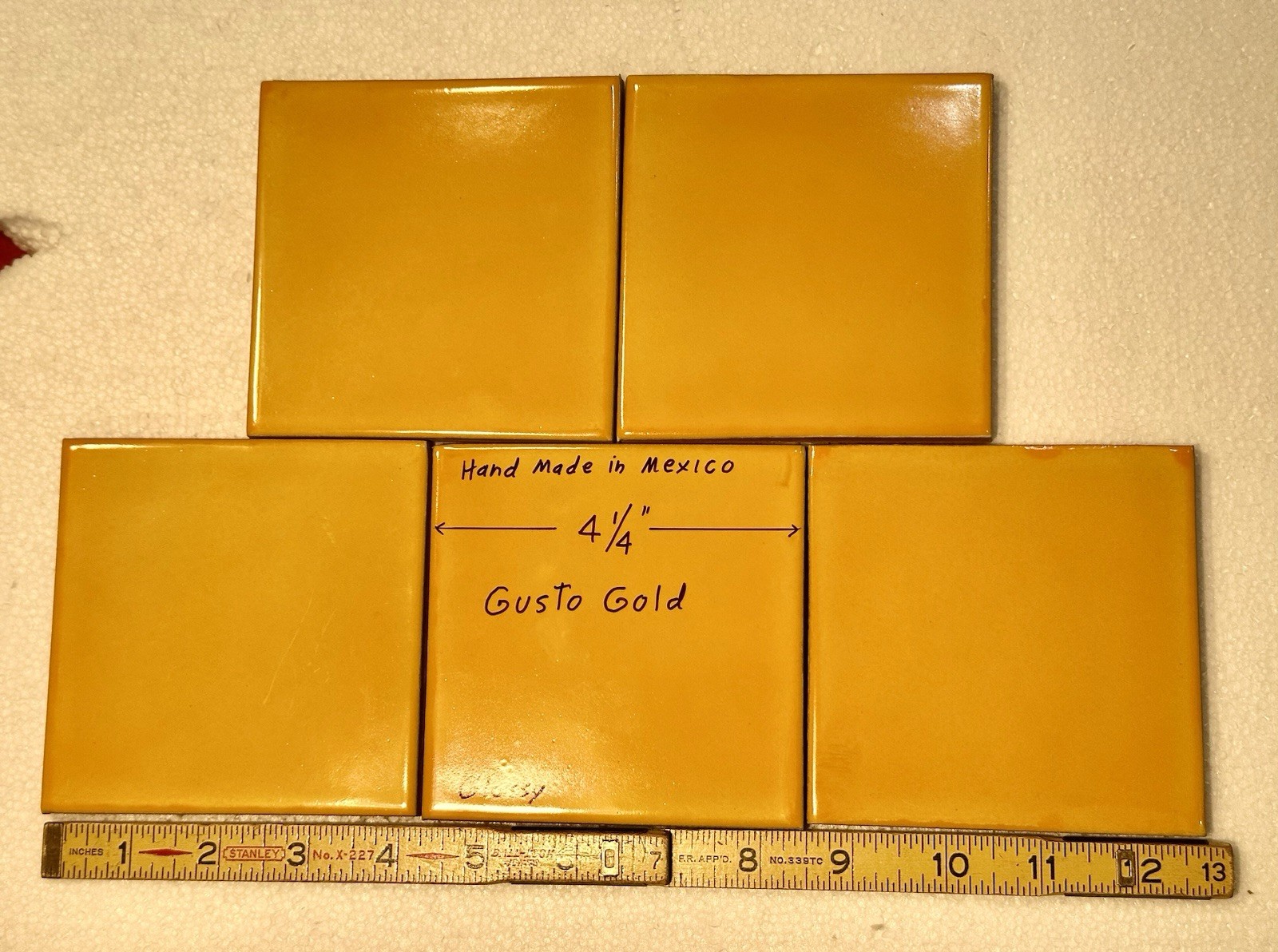 1 pc. Golden-Yellow: 4-1/4″ Hand-Made in Mexico, Glossy Red-Clay Ceramic Tile