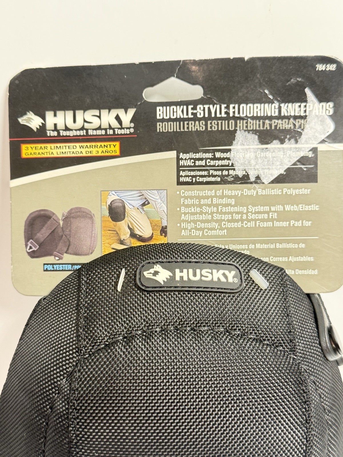 HUSKY Pair of Polyester Black Pro Flooring Kneepads Buckle Style NEW
