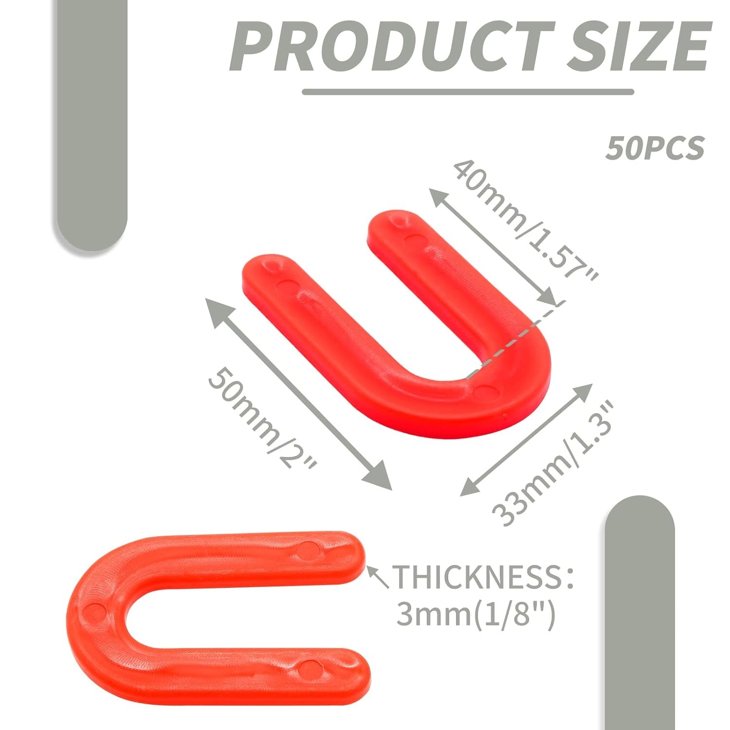 50 Pcs Horseshoe Tile Spacers 1/8 Inch U Shape Plastic Shims for Installation