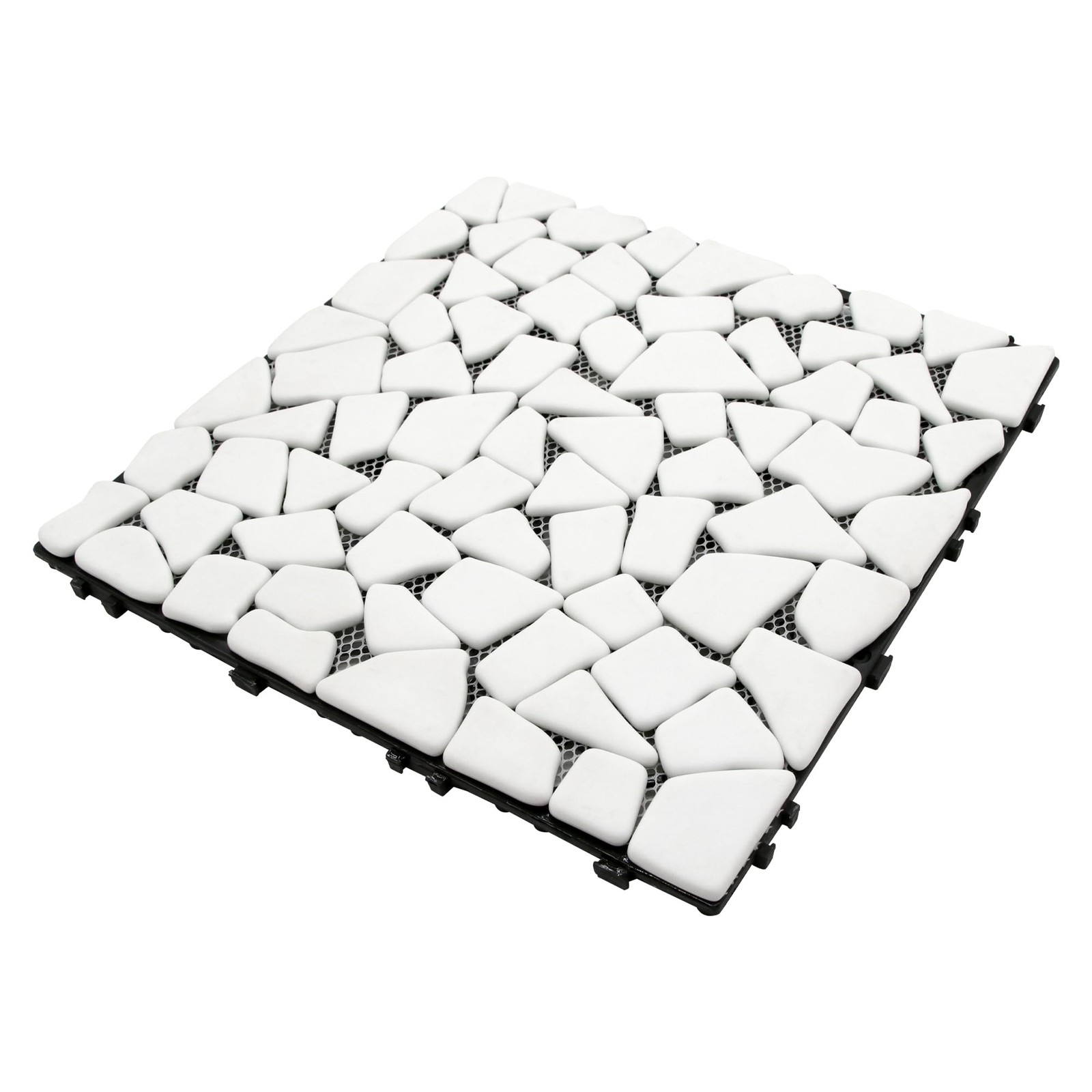 4PCS Natural Pebble Interlocking Deck Tiles, 12″ x 12″ Recycled Glass Marble …