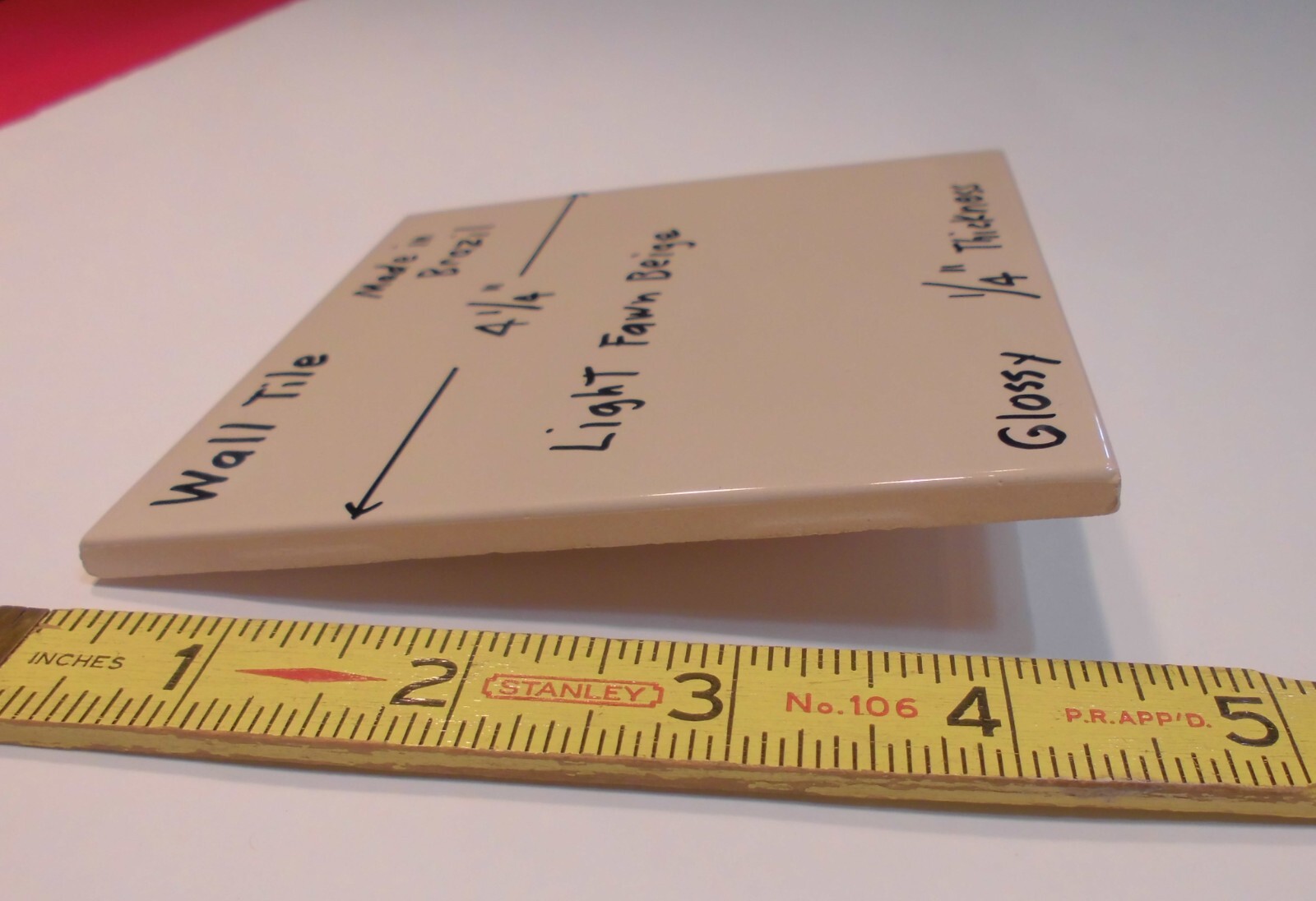 1 pc. Light Fawn Beige: Glossy Ceramic Tile 4-1/4″ X 3/16″ thickness, New Stock