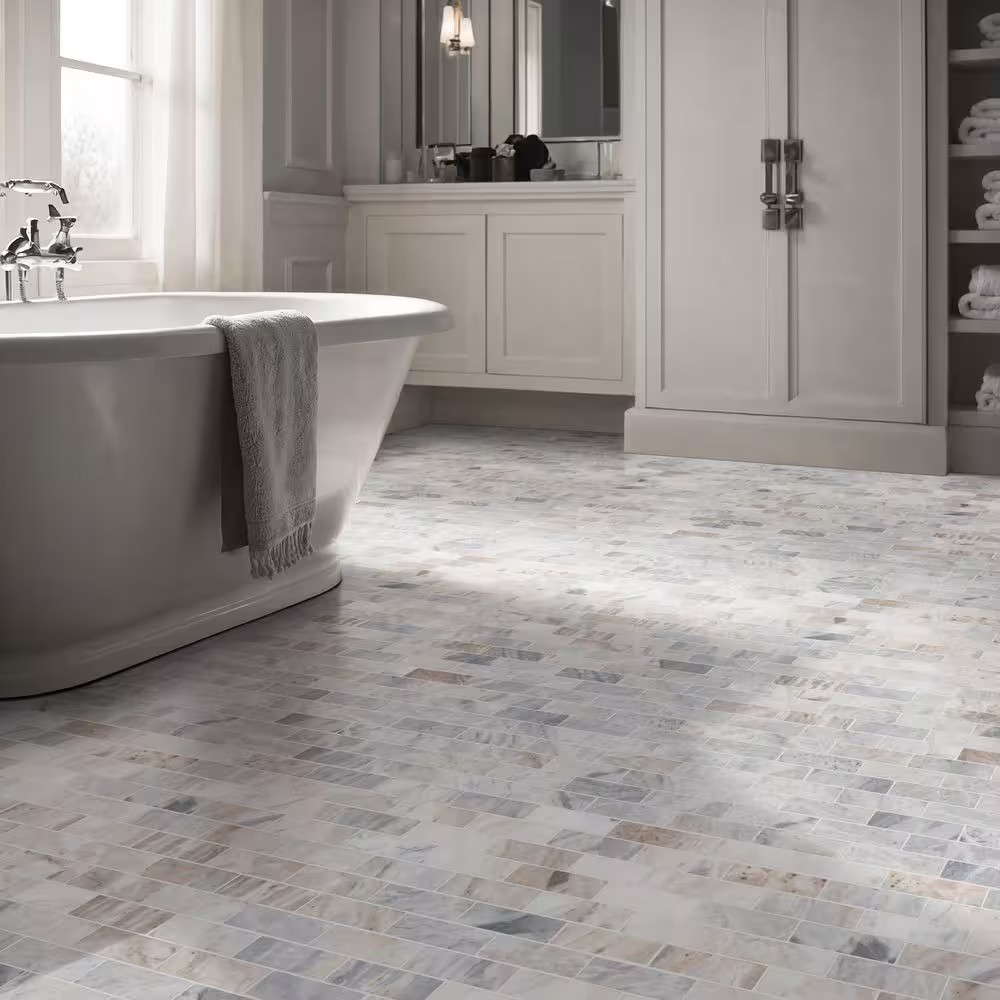 Capri Blue Subway 12 In. X 12 In. X 0.38 In. Honed Marble Mesh Mounted Mosaic Fl