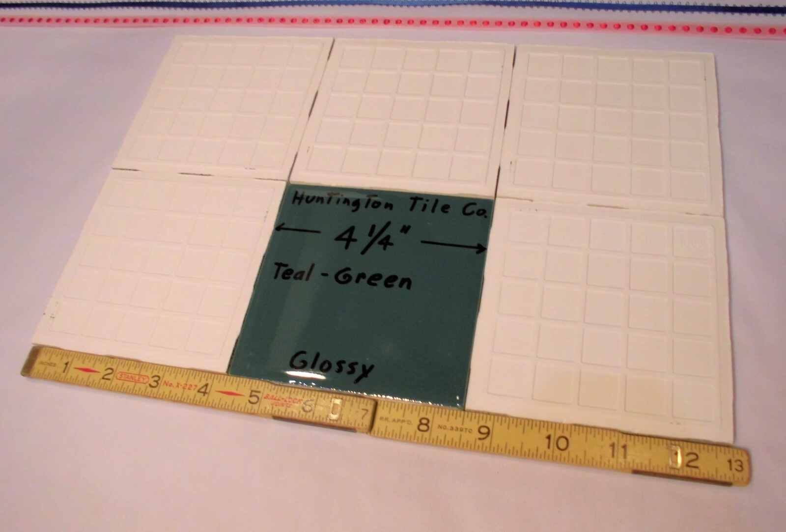 6 pcs. Glossy Ceramic Tiles *Teal-Green* 4-1/4″ Made USA by Huntington Co. NEW