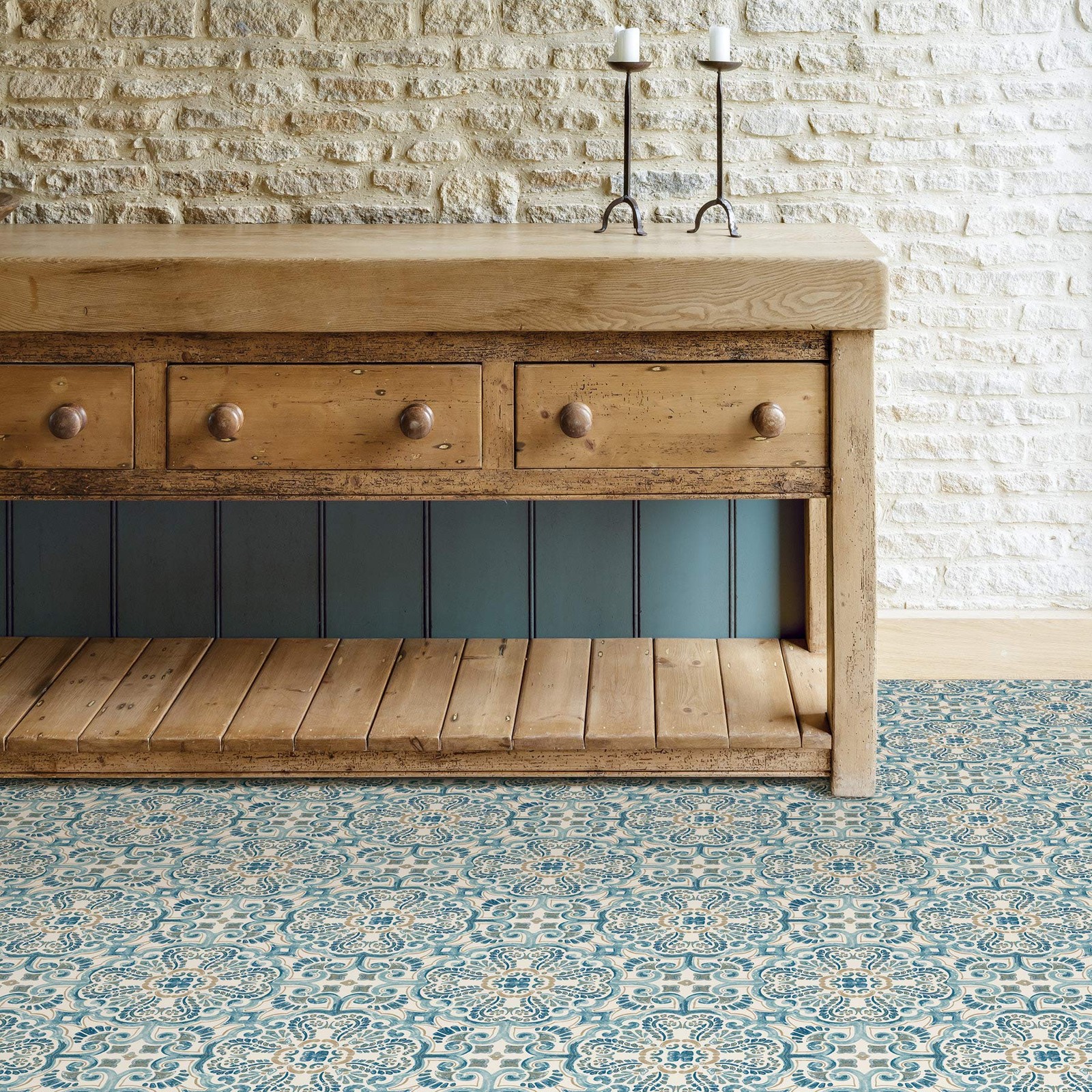 FP2477 Fontaine Peel Stick Floor Tiles Blue Waterproof Vinyl DIY Home Decor