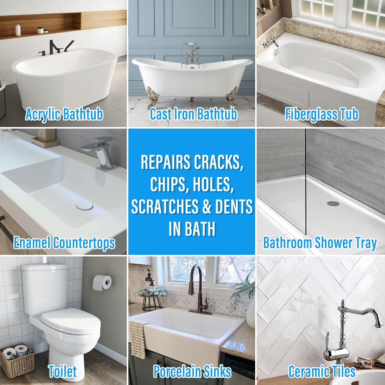 Tub Repair Kit White, Tub Chip and Bathtub Repair Kit for Enamel, Fiberglass,…