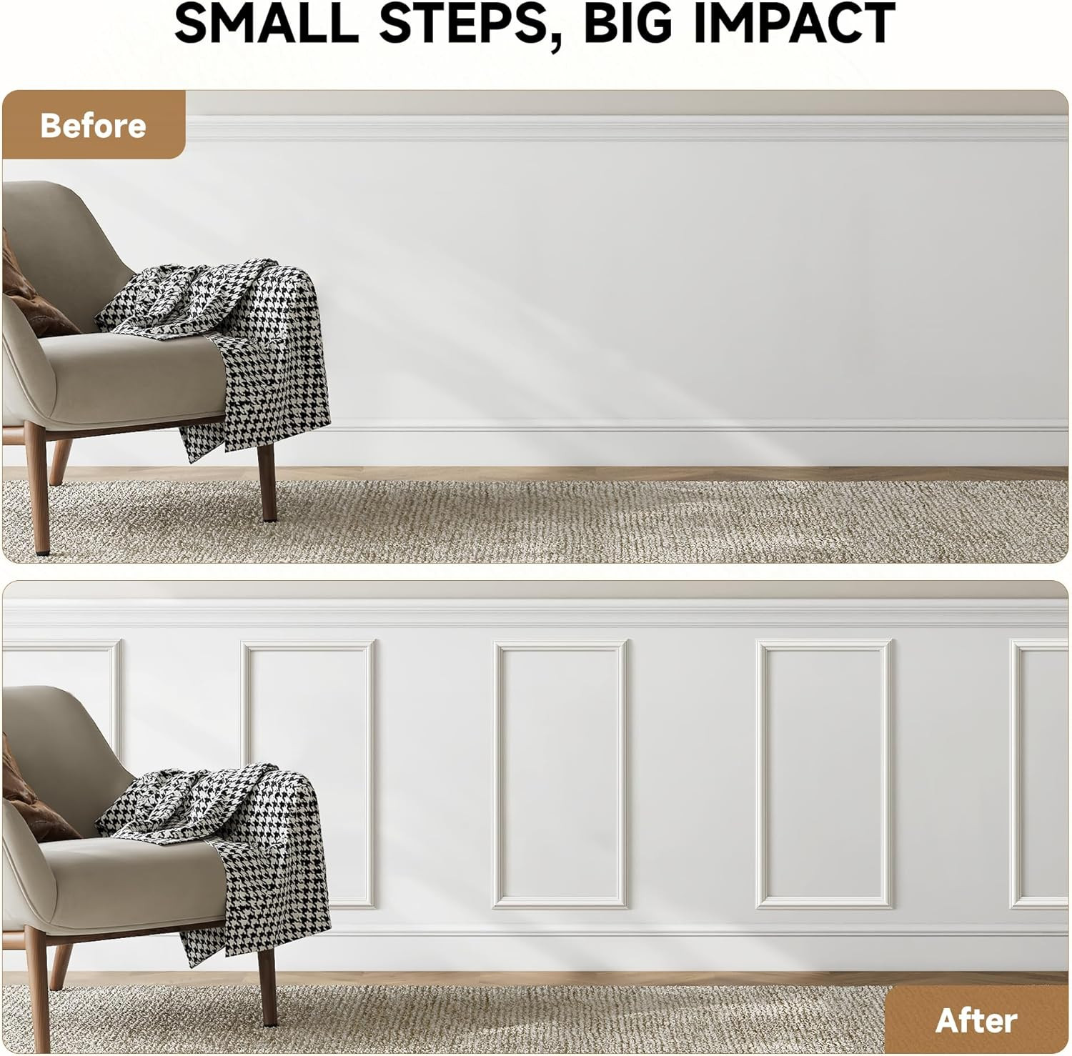 Peel and Stick Wall Molding Kit, 3 Sets 3D Pre-Cut Accent Molding Trim Wainscot
