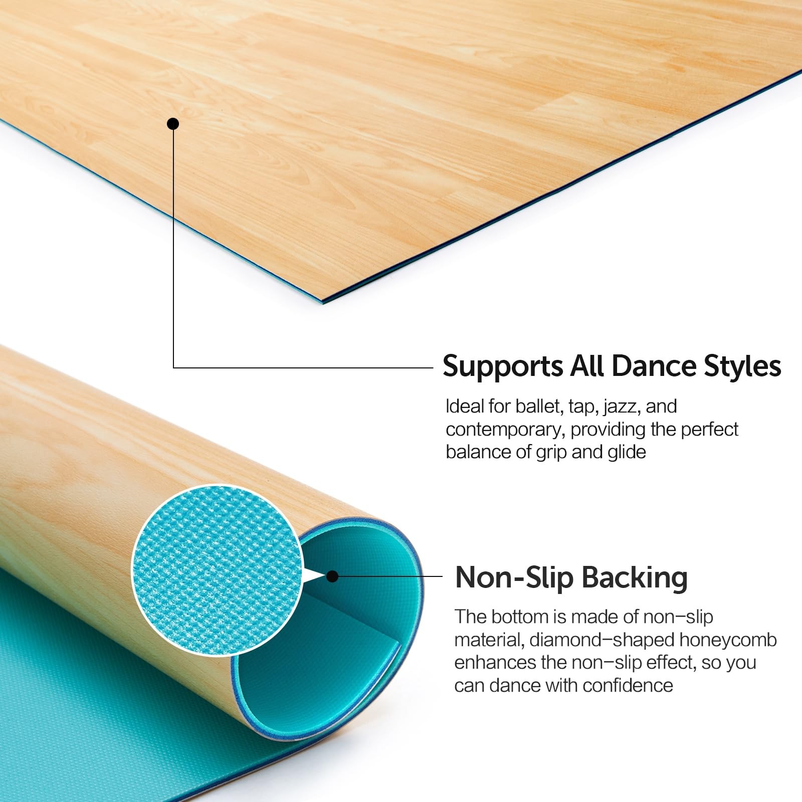 Tristcily Marley Dance Floor, 4Ft x 6Ft Portable 4.5MM, Wood Color