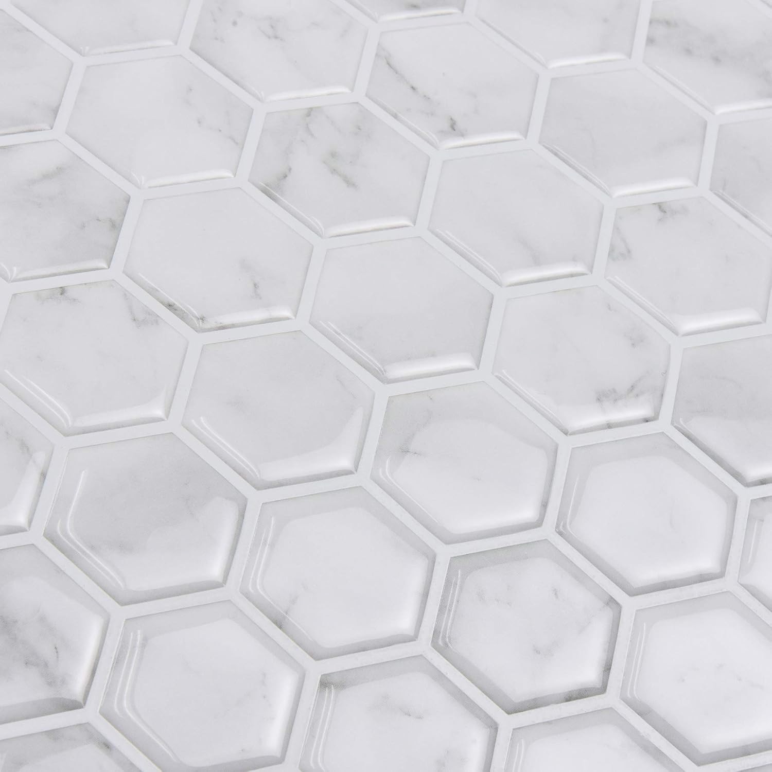 Classic White & Off-White Hexagon Marble Peel and Stick Wall Tiles for Kitchens
