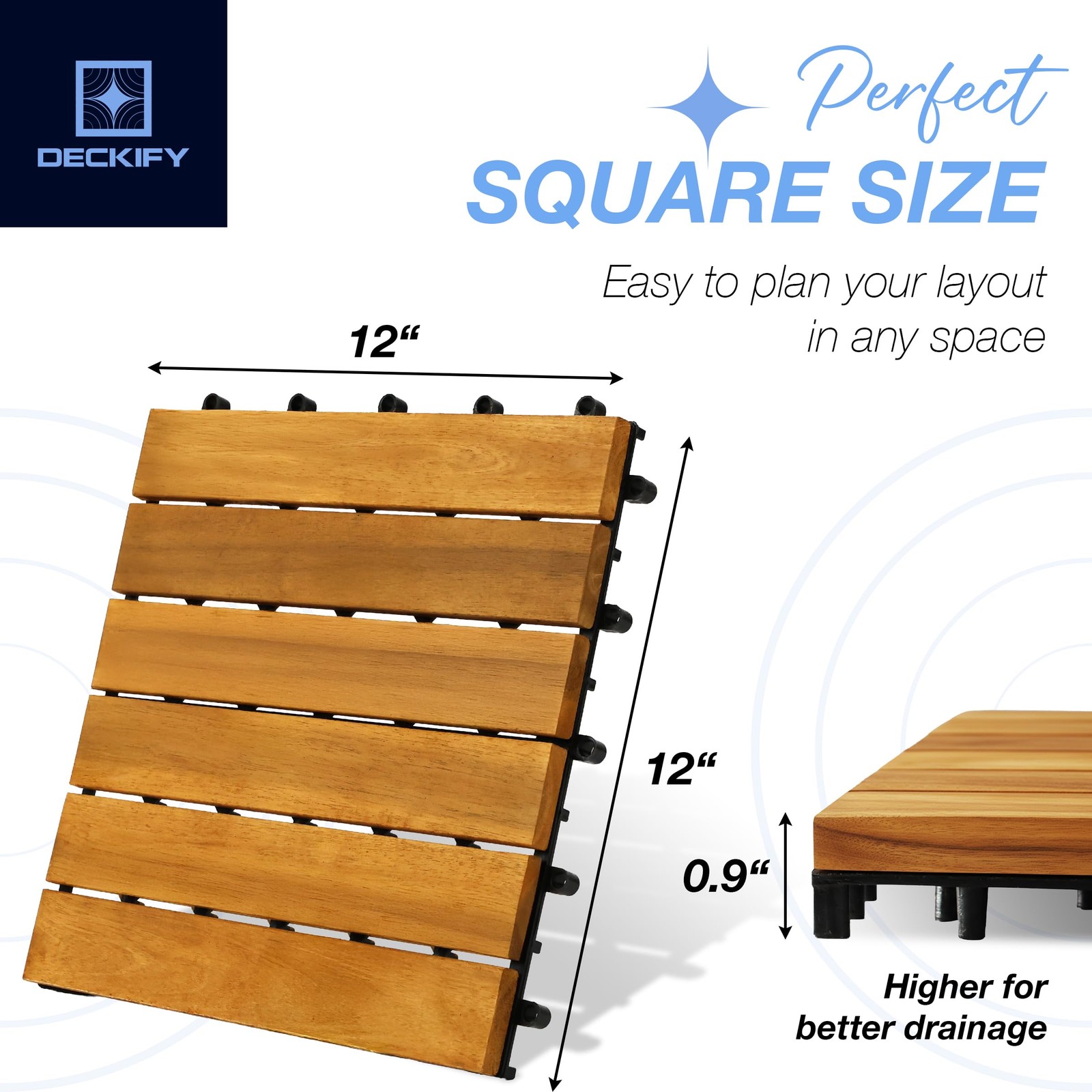 Acacia Wood Interlocking Patio Deck Tiles, 12 x 12 x 0.9 Inch Outdoor Floorin…