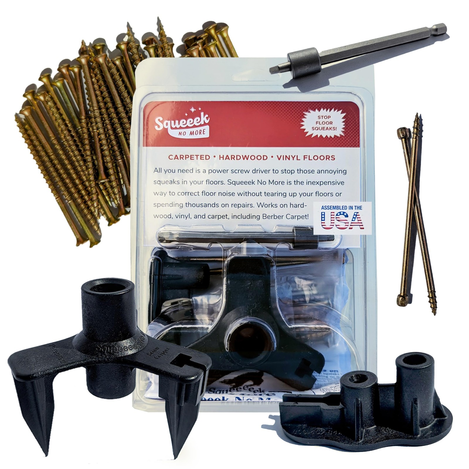 Squeaky Floor Repair Kit for Hardwood, Carpet, Vinyl & Linoleum – Complete