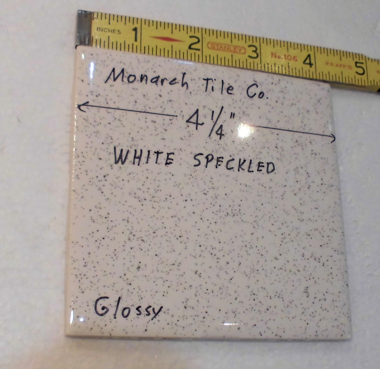 1 pc. White Speckled: 4-1/4″ Glossy Ceramic Tile by Monarch Co., salt & pepper