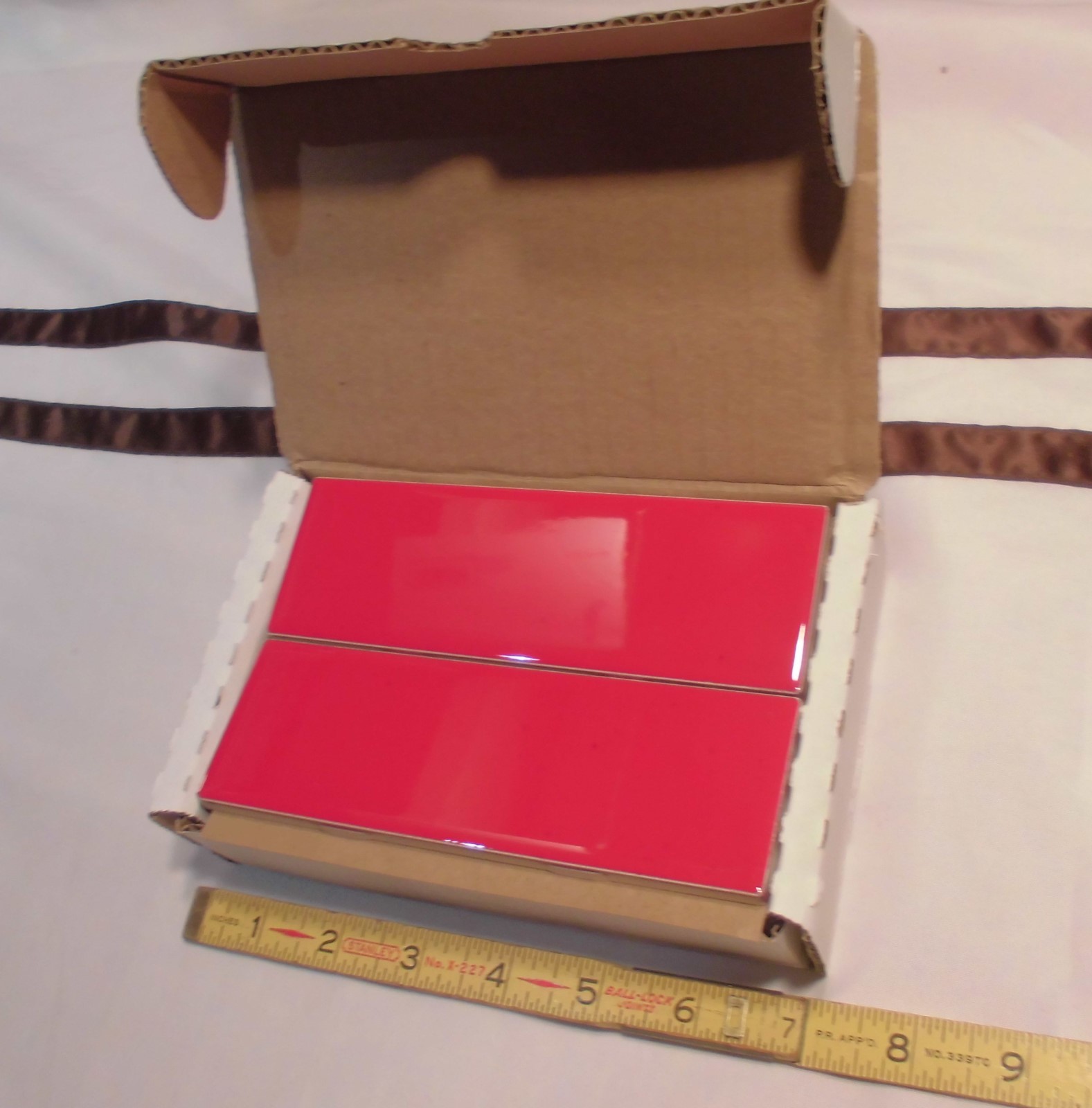 10 pcs. Glossy Ceramic Tiles *Liner/Sizzle *Ruby Red* by American Olean 2″ X 6″