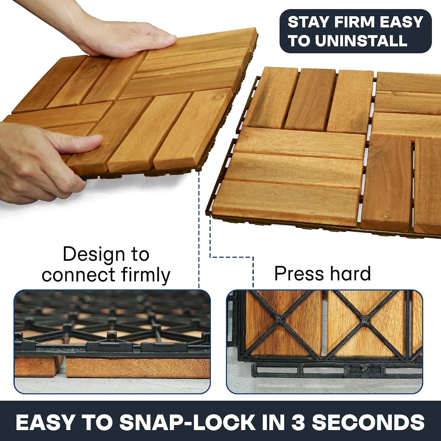 Acacia Wood Waterproof 12×12 Deck Tiles Patio Outdoor Wooden Hardwood Decking
