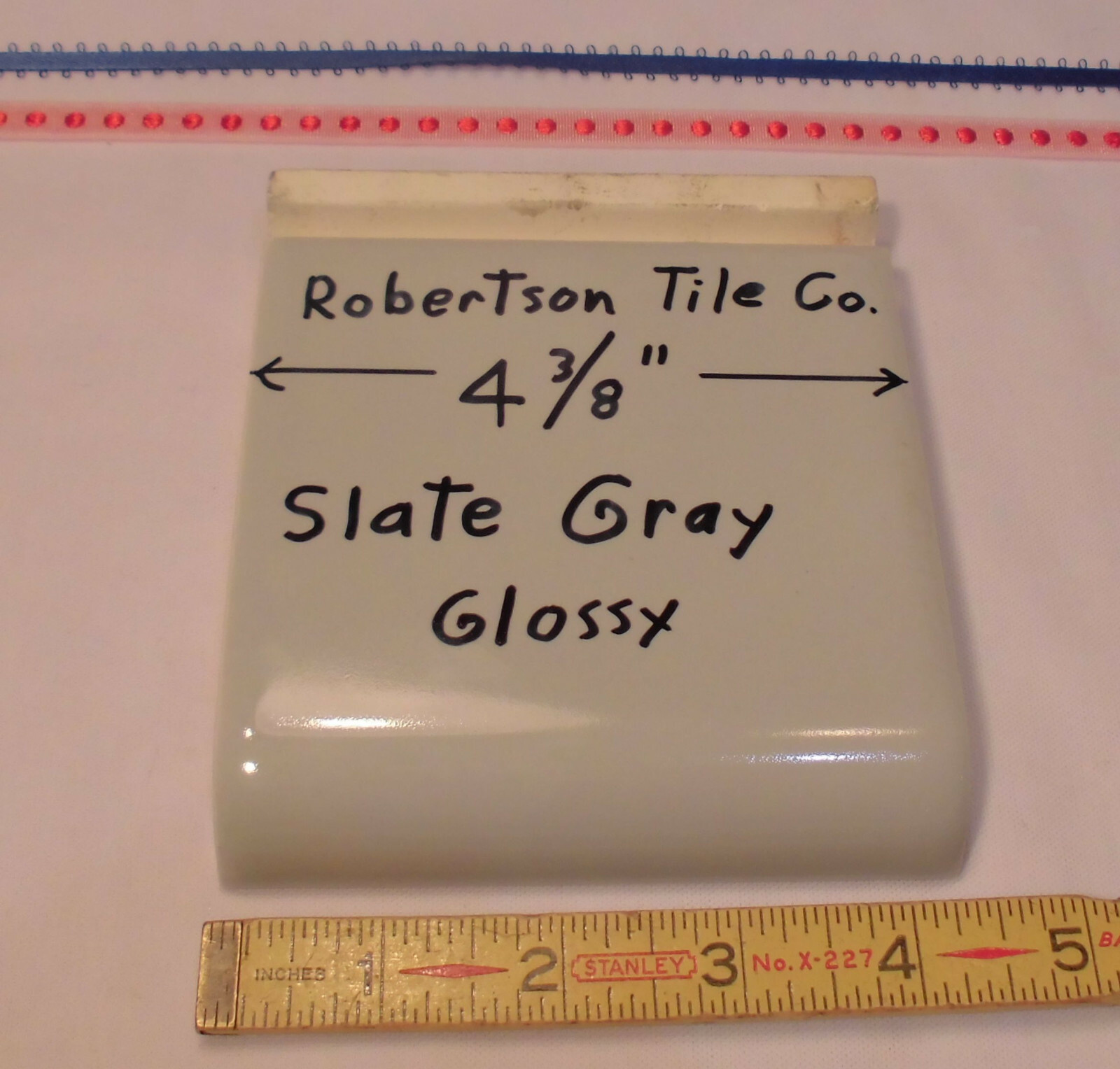 1 pc. Bullnose Radius Ceramic Tile *Slate Gray* 4-3/8″ by Robertson Co. Glossy