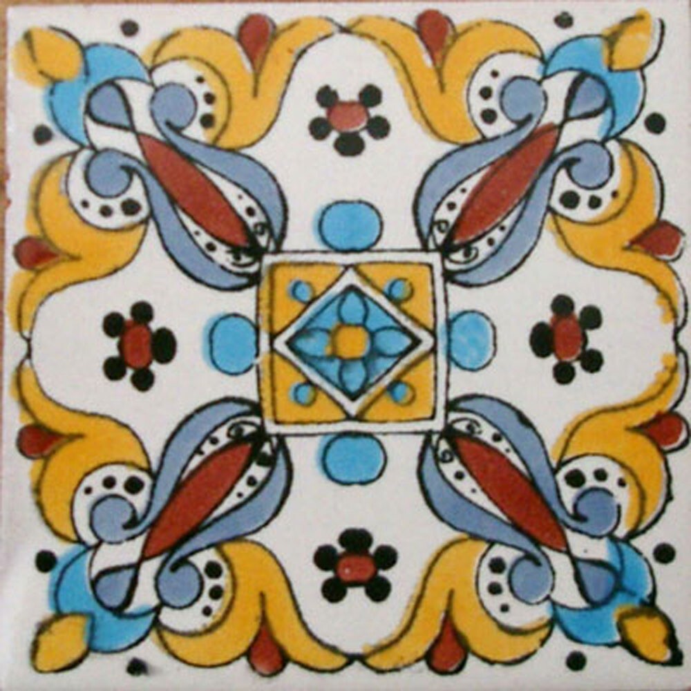 C#082) MEXICAN TILES CERAMIC HAND MADE SPANISH INFLUENCE TALAVERA MOSAIC ART