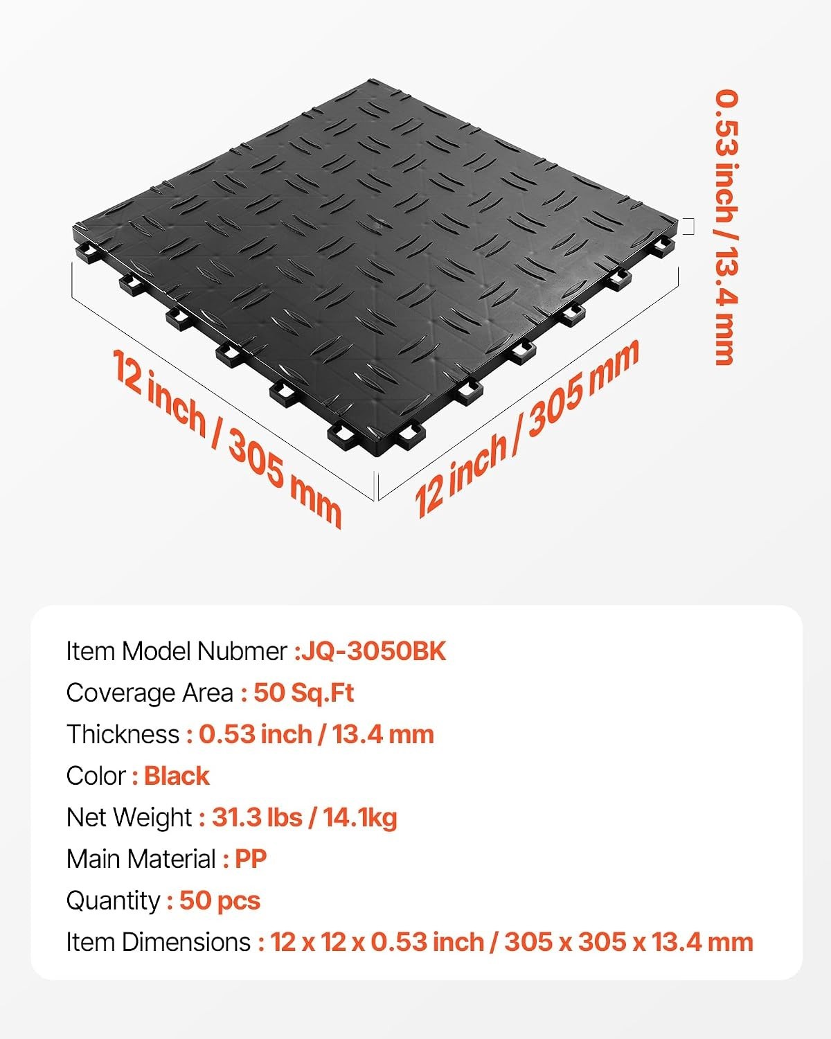 Versatile 12″x12″ Interlocking Floor Tiles for Garage & Repair Shop, 50 Pack